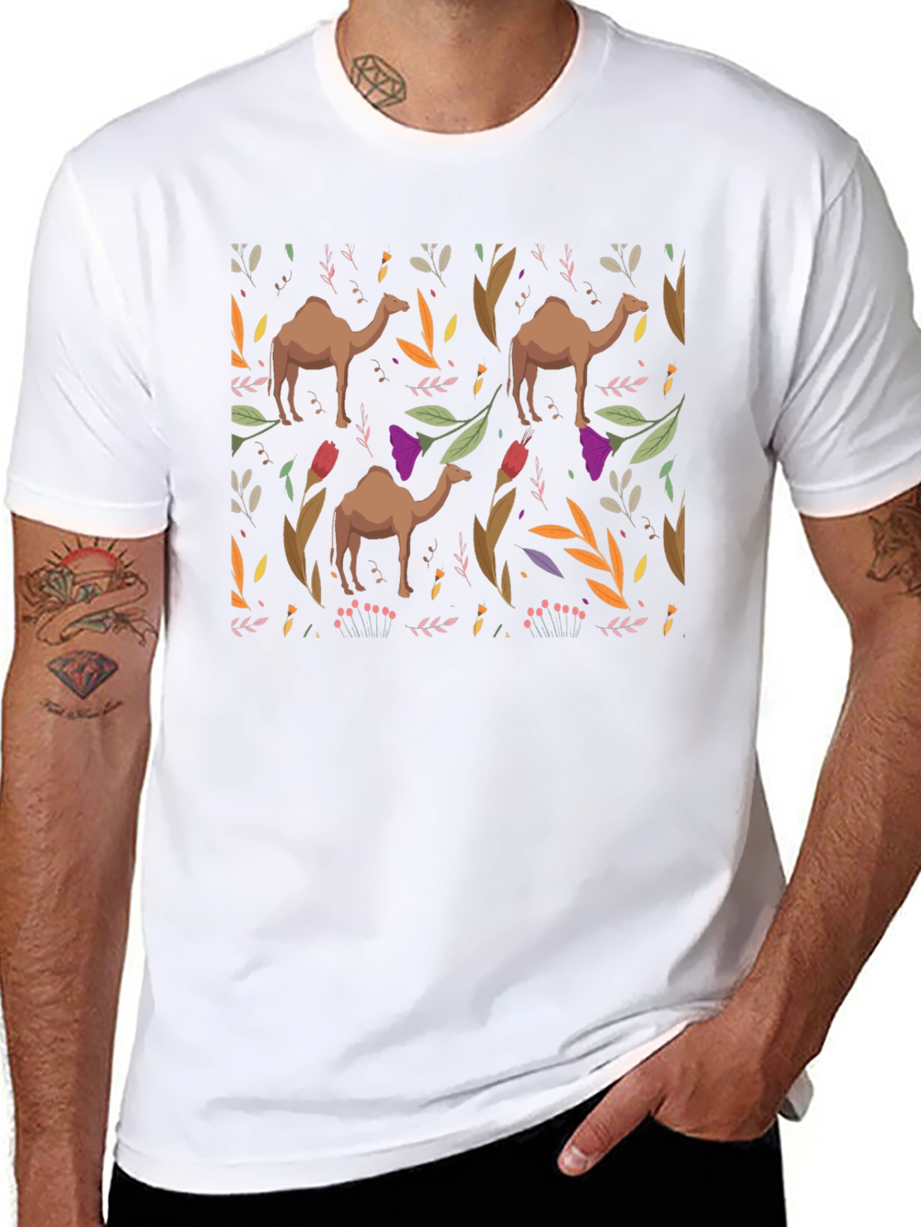 Camel Pattern Black T-Shirt