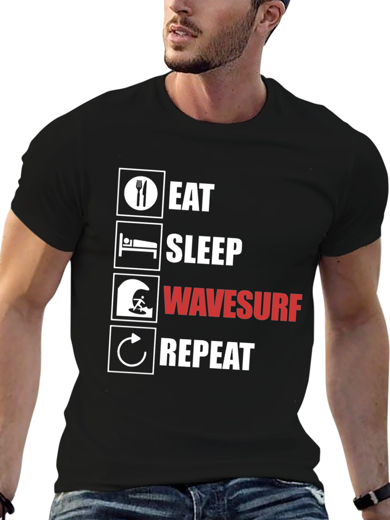 Eat Sleep Wavesurf Repeat Graphic T-Shirt