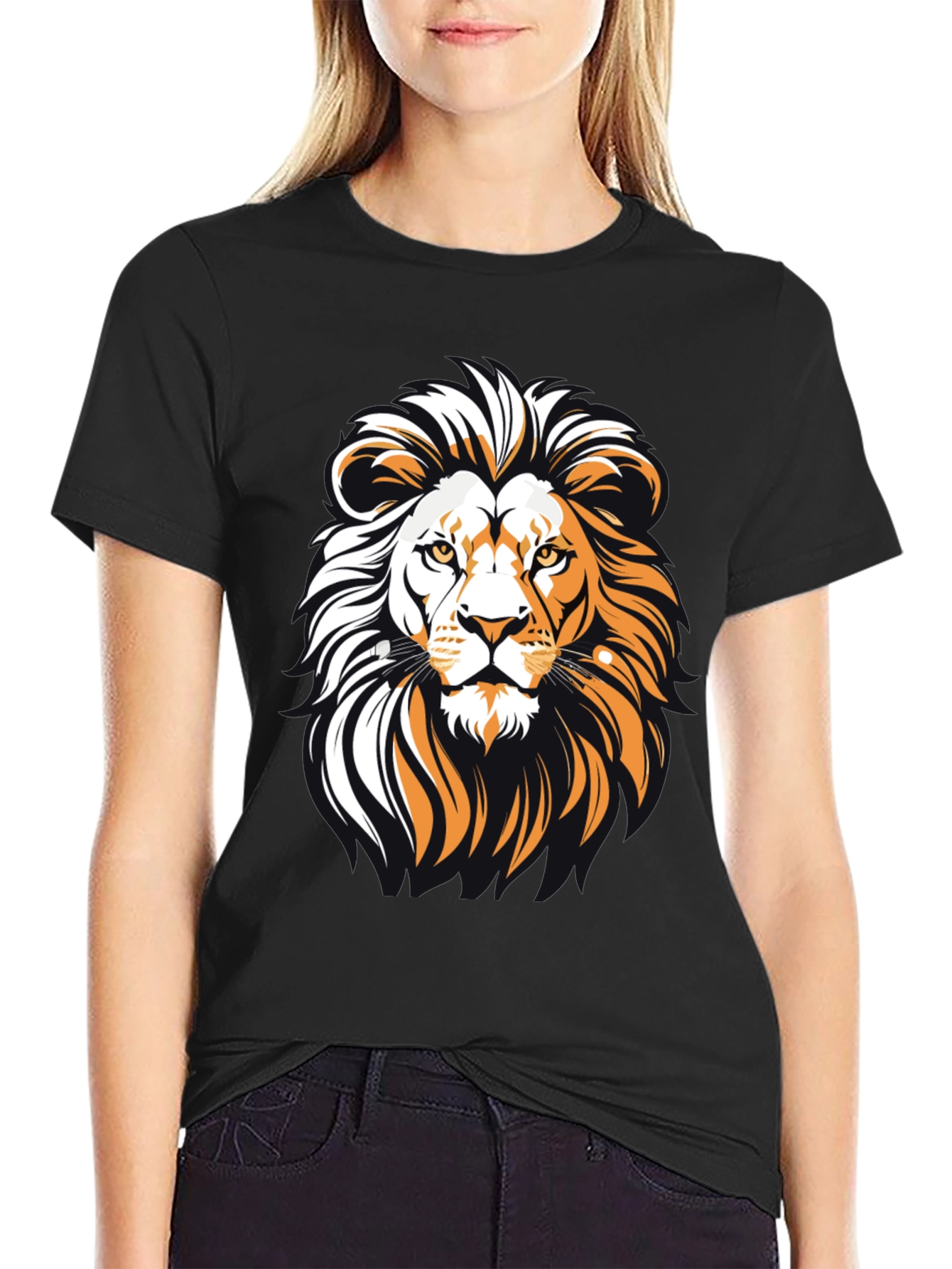 Lion Graphic Print Black T-Shirt