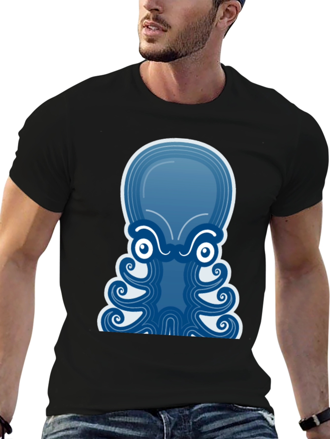 Blue Octopus Graphic Tee - Mens Black T-Shirt