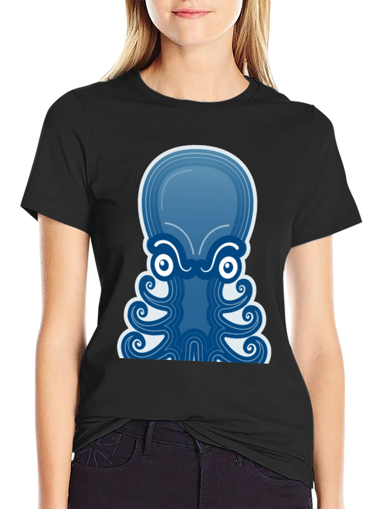 Blue Octopus Graphic Tee - Mens Black T-Shirt