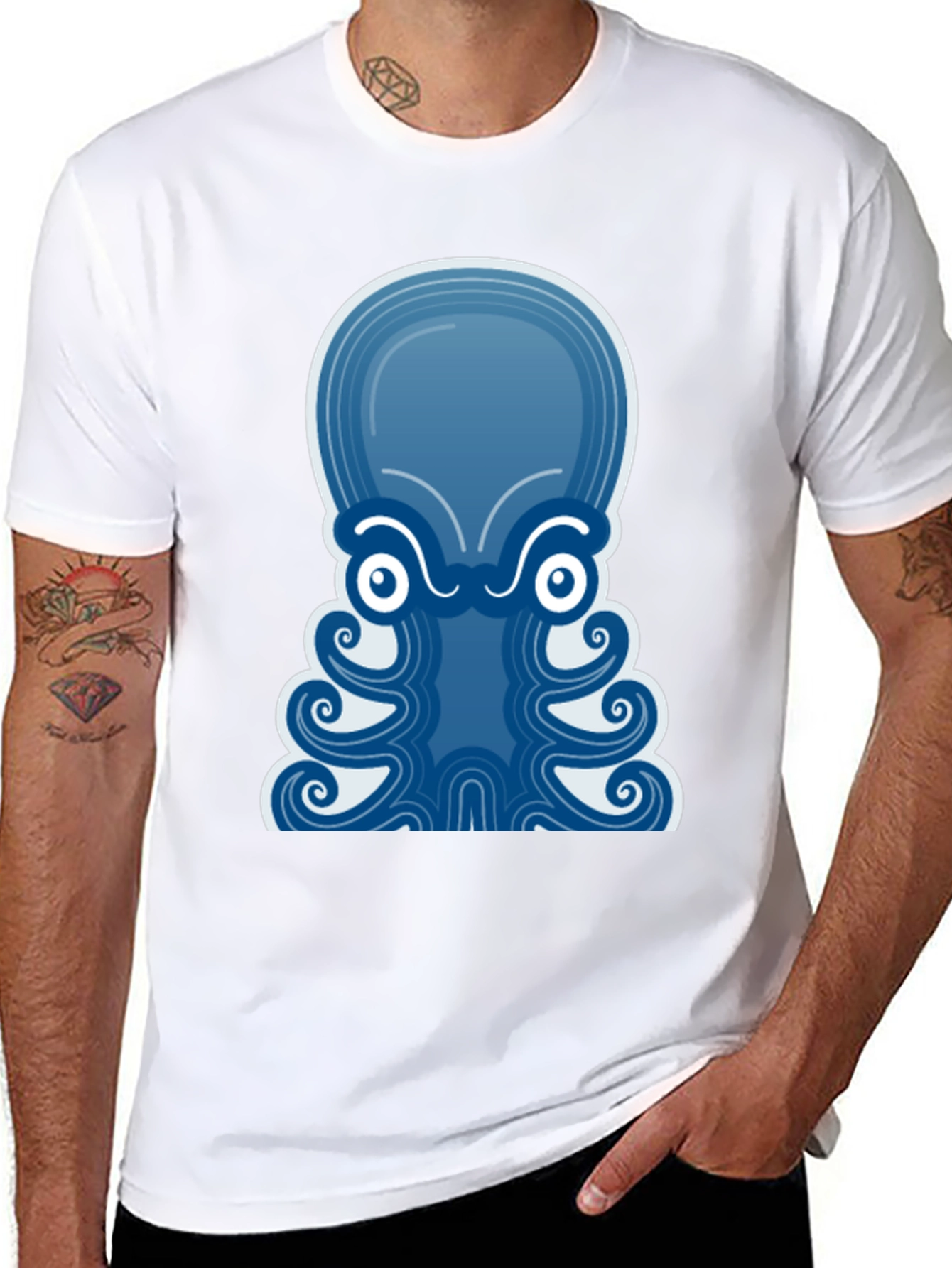 Blue Octopus Graphic Tee - Mens Black T-Shirt