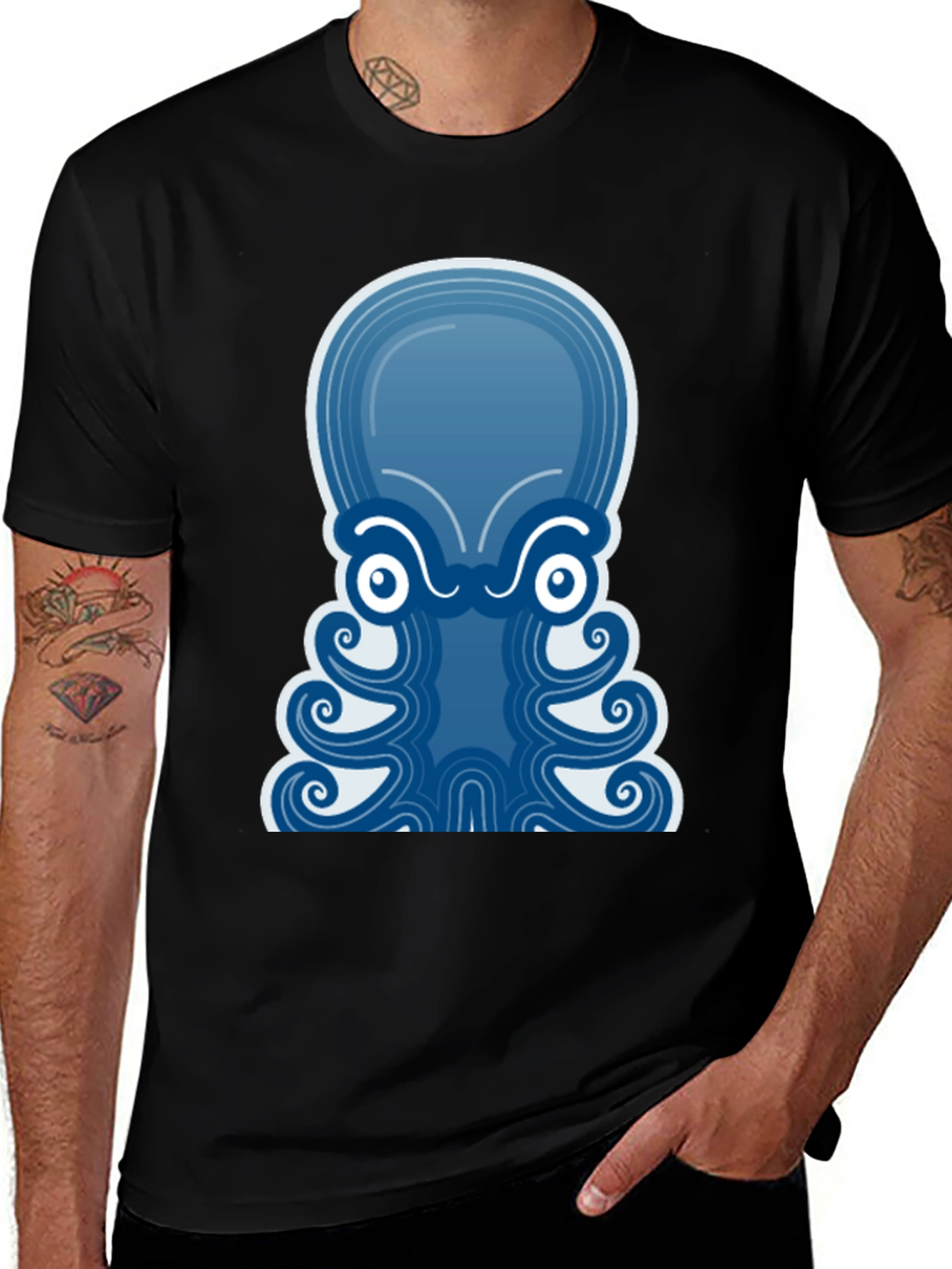Blue Octopus Graphic Tee - Mens Black T-Shirt