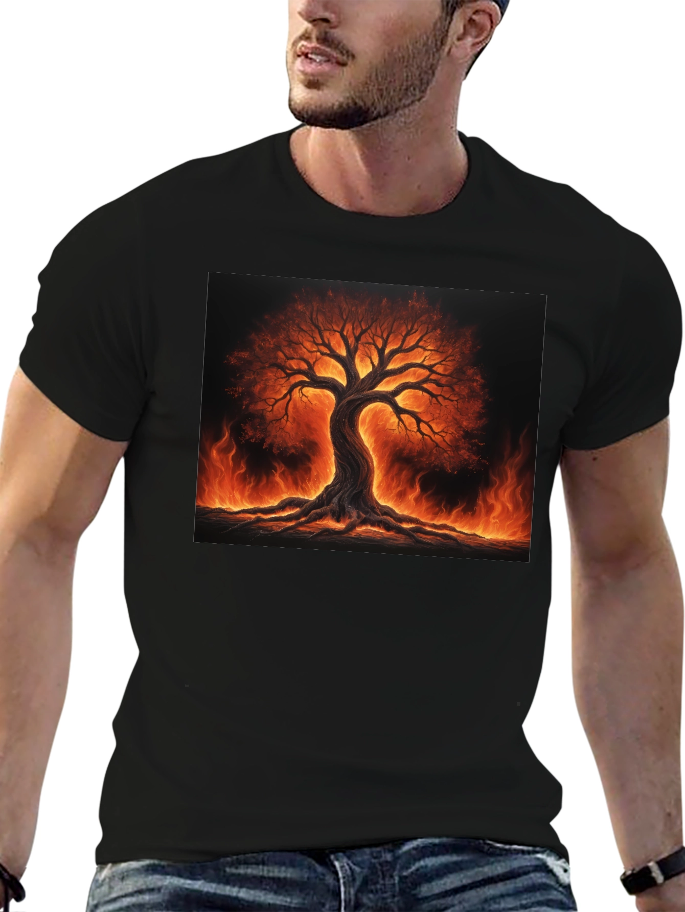 Fiery Tree of Life Black T-Shirt