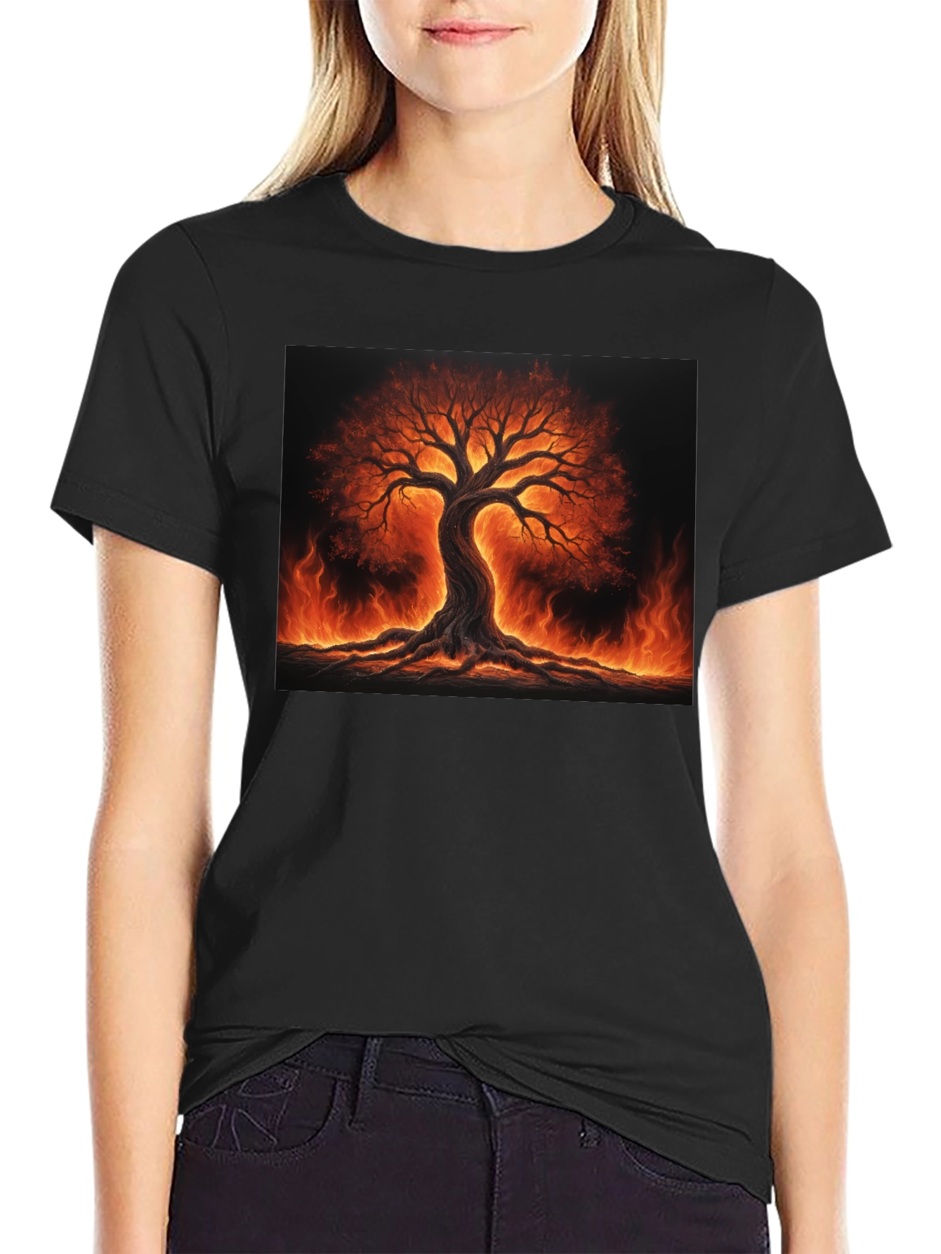 Fiery Tree of Life Black T-Shirt