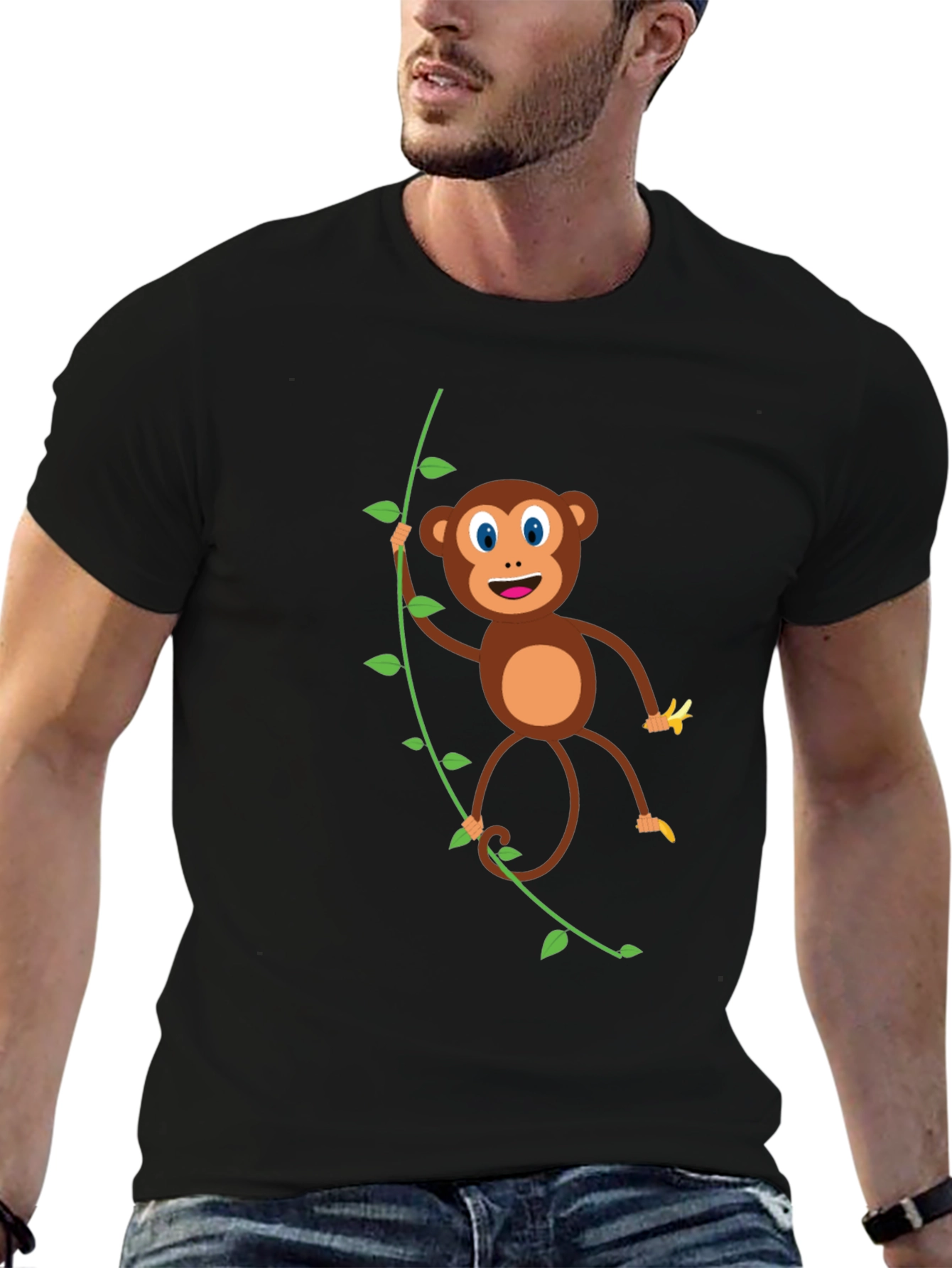Cute Monkey Graphic T-Shirt - Black