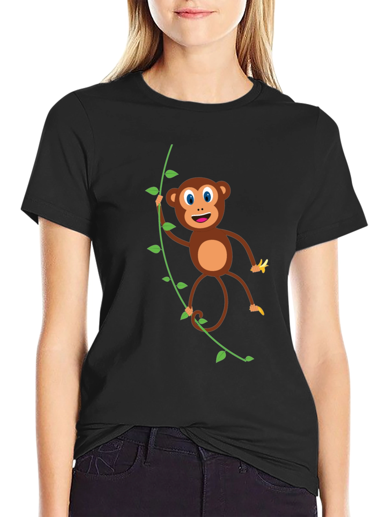 Cute Monkey Graphic T-Shirt - Black