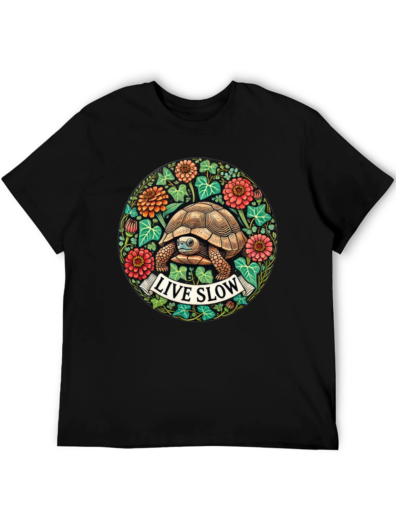 Live Slow Turtle Graphic Tee - Black