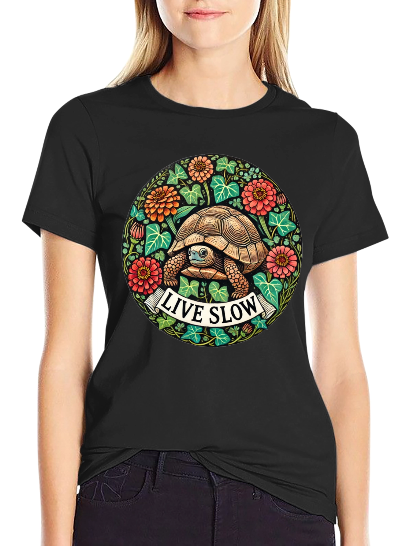Live Slow Turtle Graphic Tee - Black