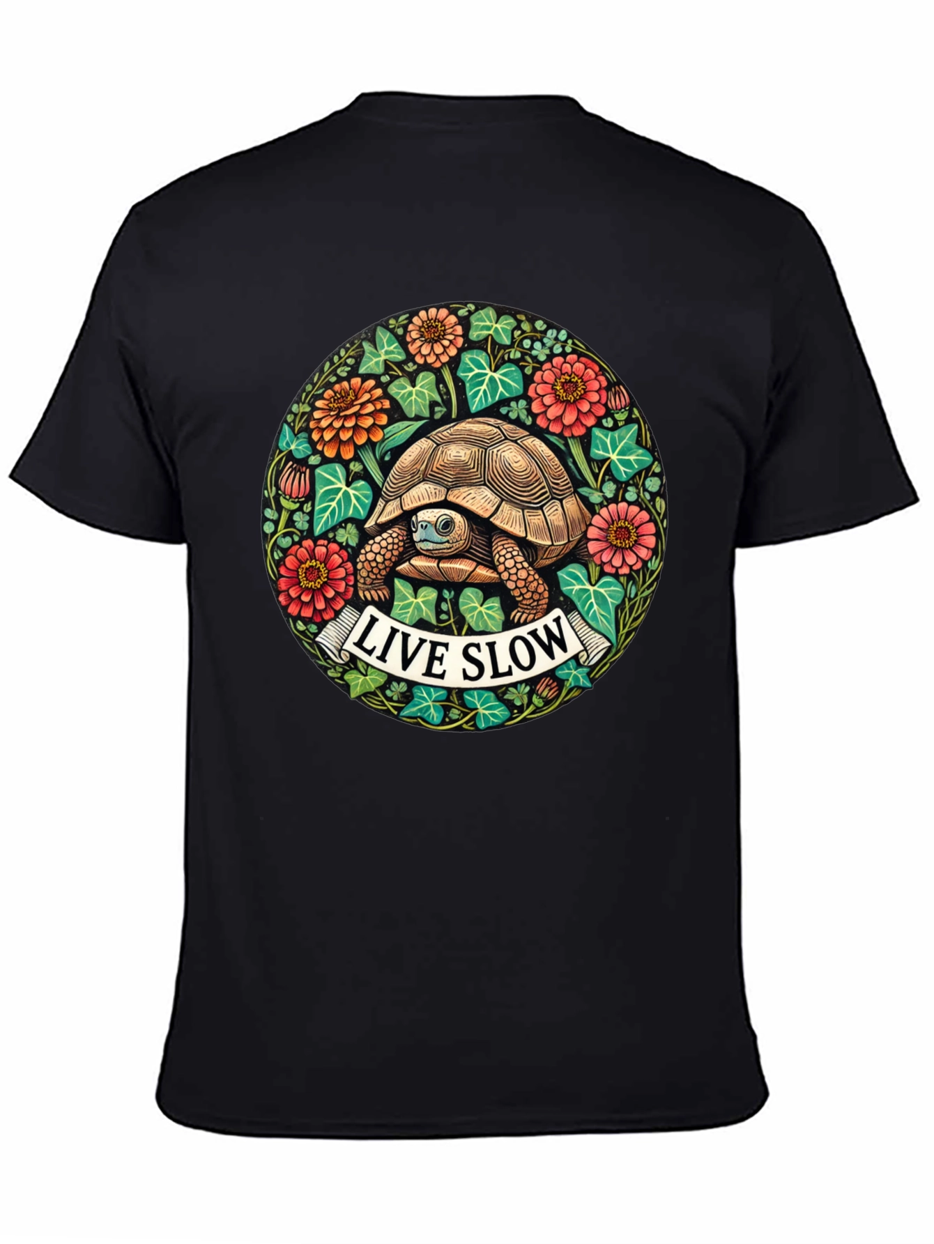 Live Slow Turtle Graphic Tee - Black