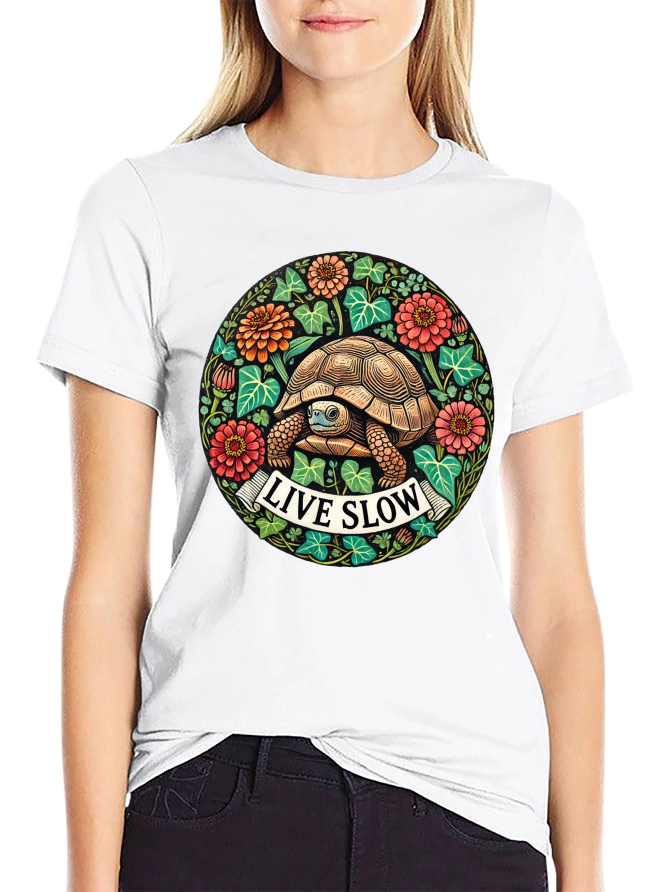 Live Slow Turtle Graphic Tee - Black