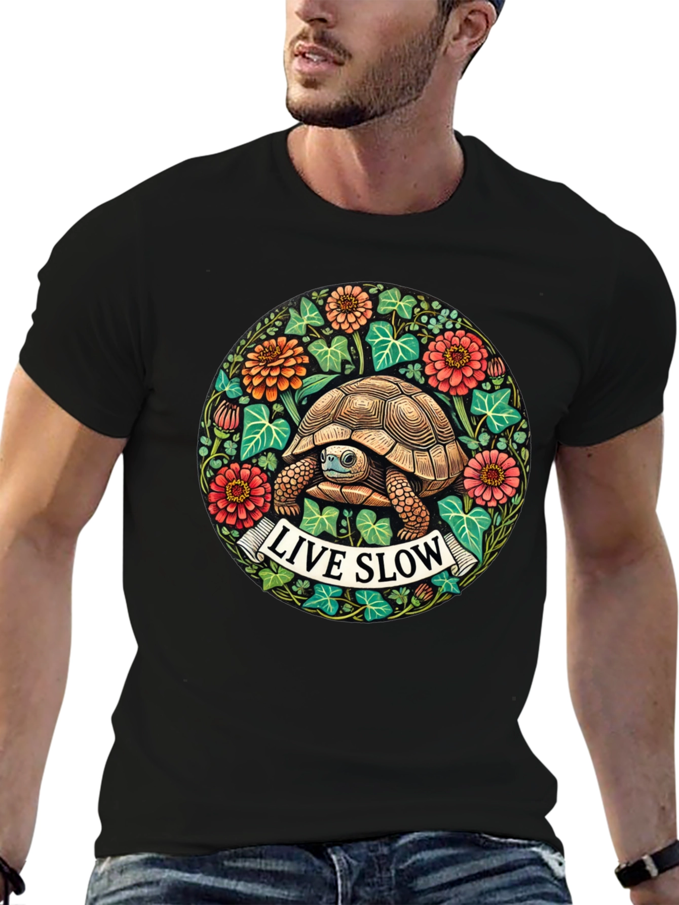 Live Slow Turtle Graphic Tee - Black
