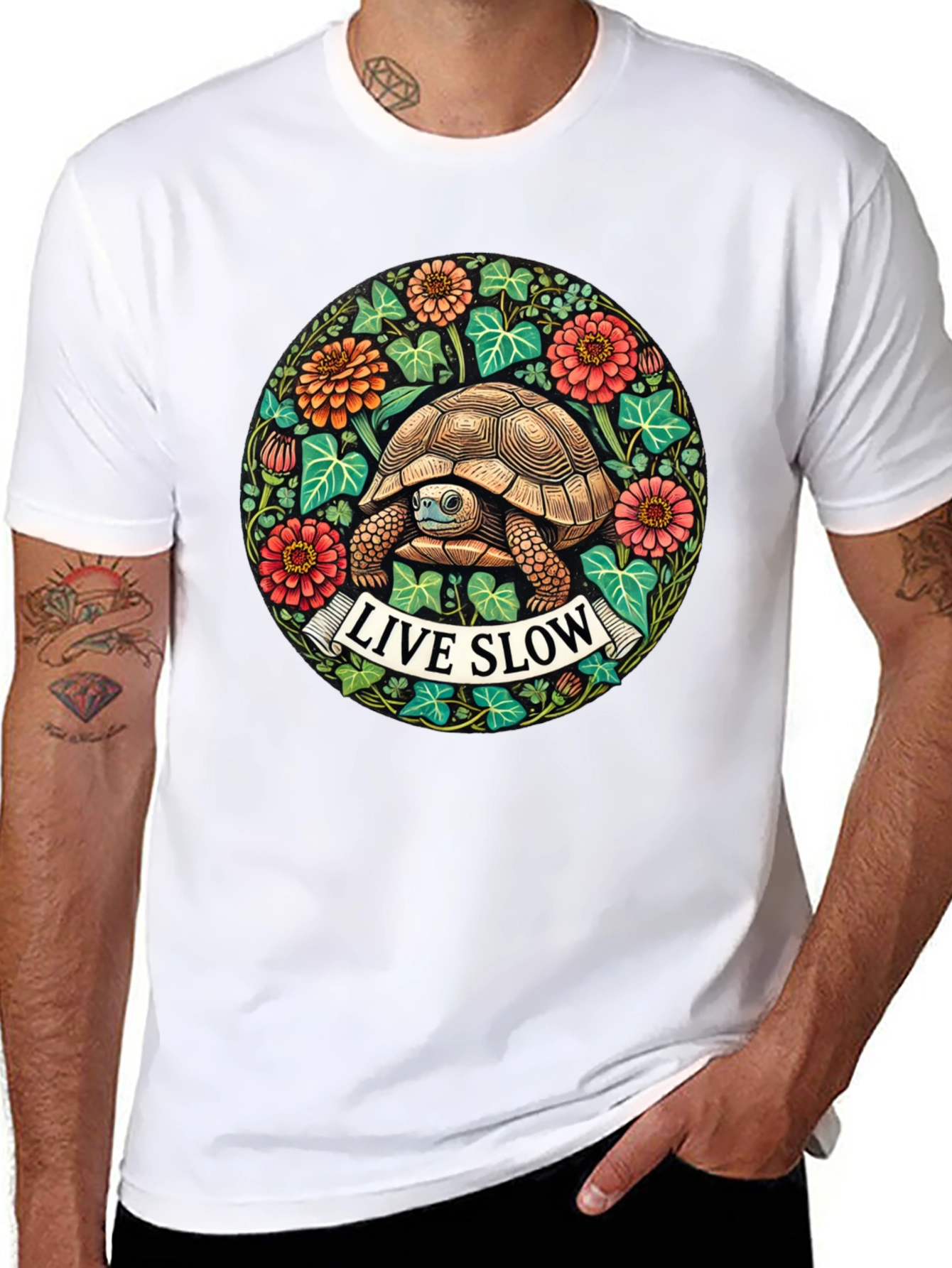 Live Slow Turtle Graphic Tee - Black