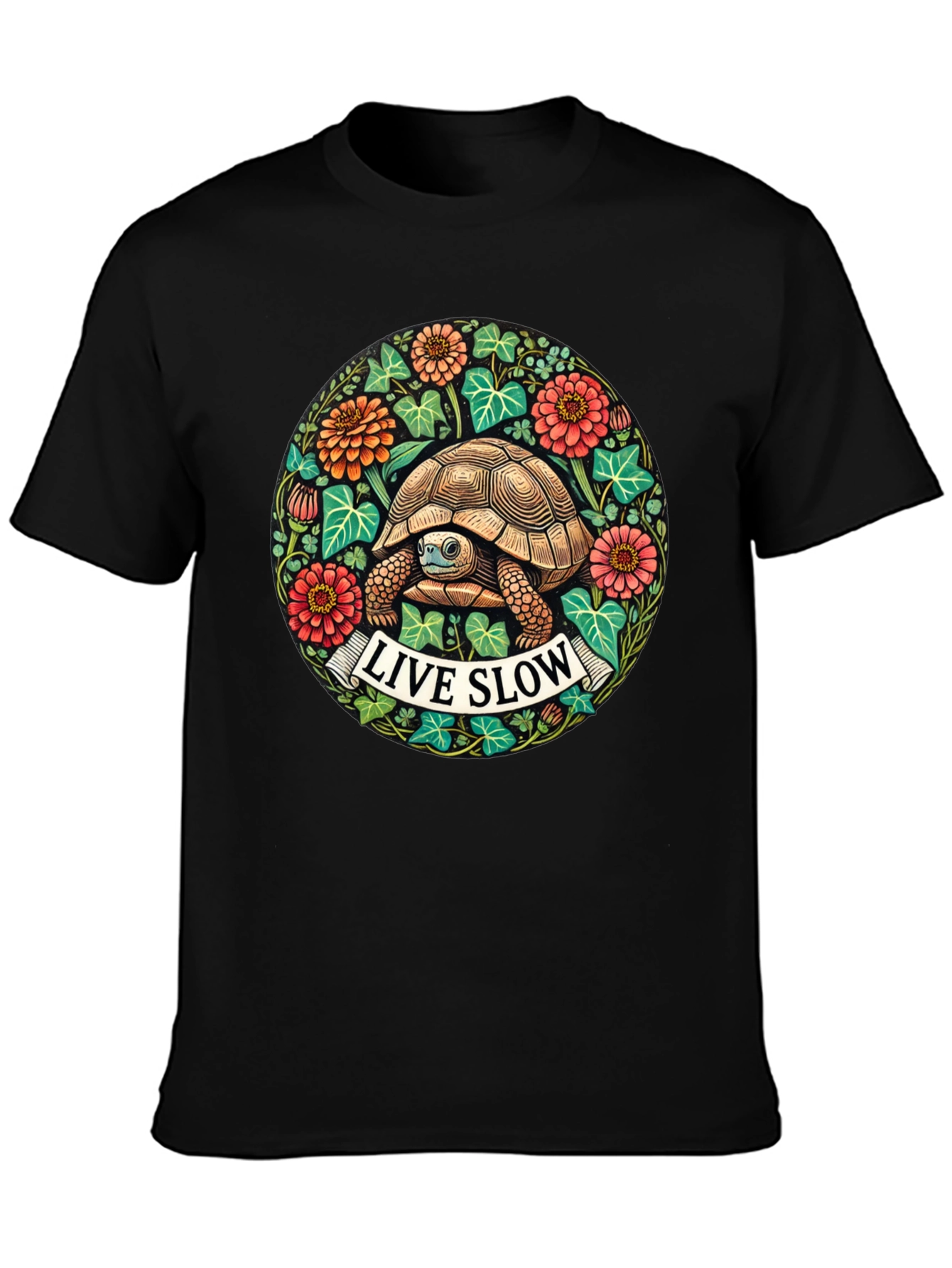 Live Slow Turtle Graphic Tee - Black