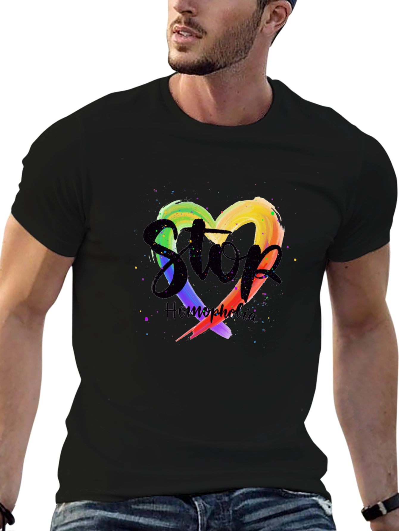 Stop Homophobia Rainbow Heart T-Shirt
