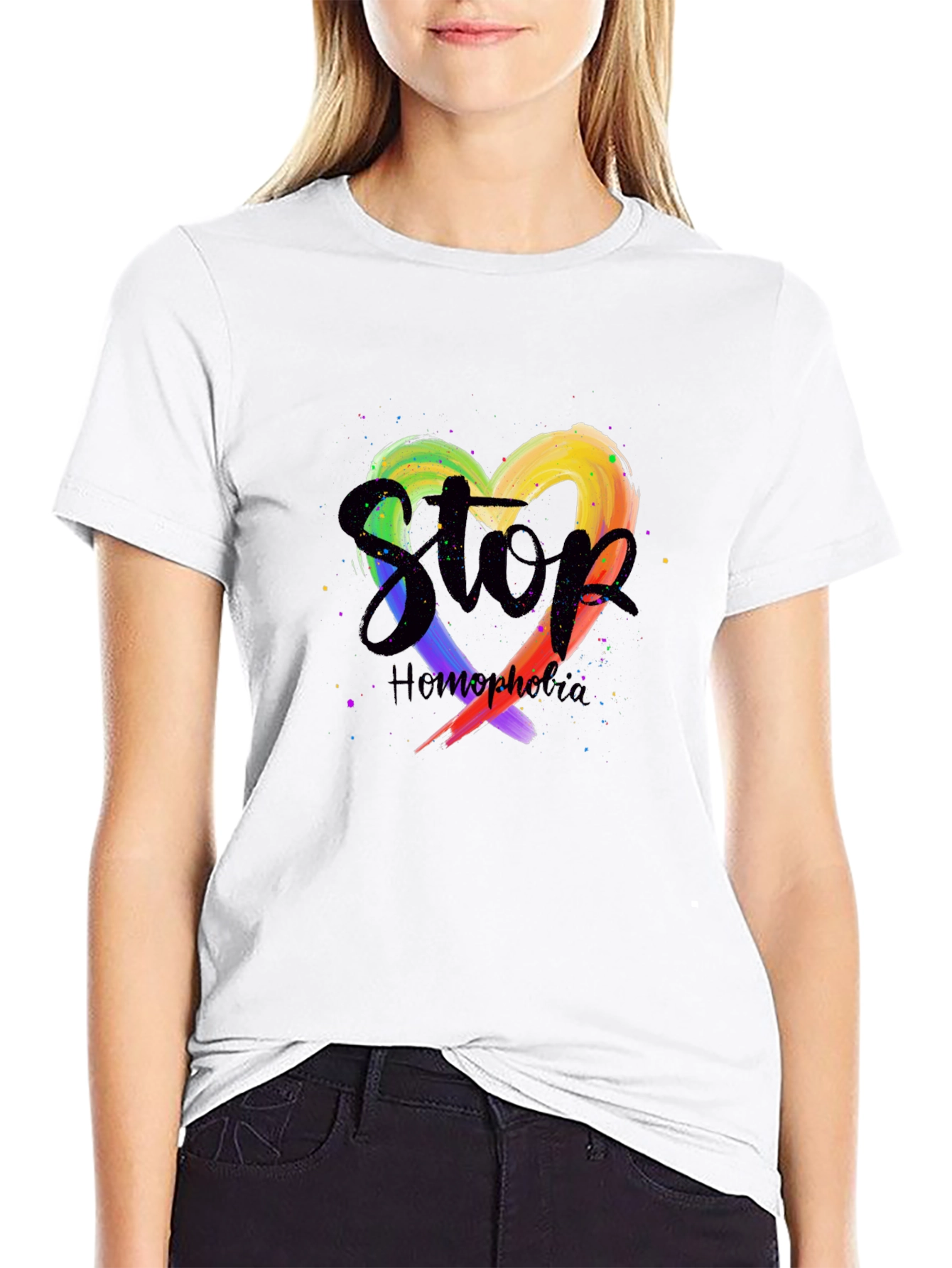 Stop Homophobia Rainbow Heart T-Shirt