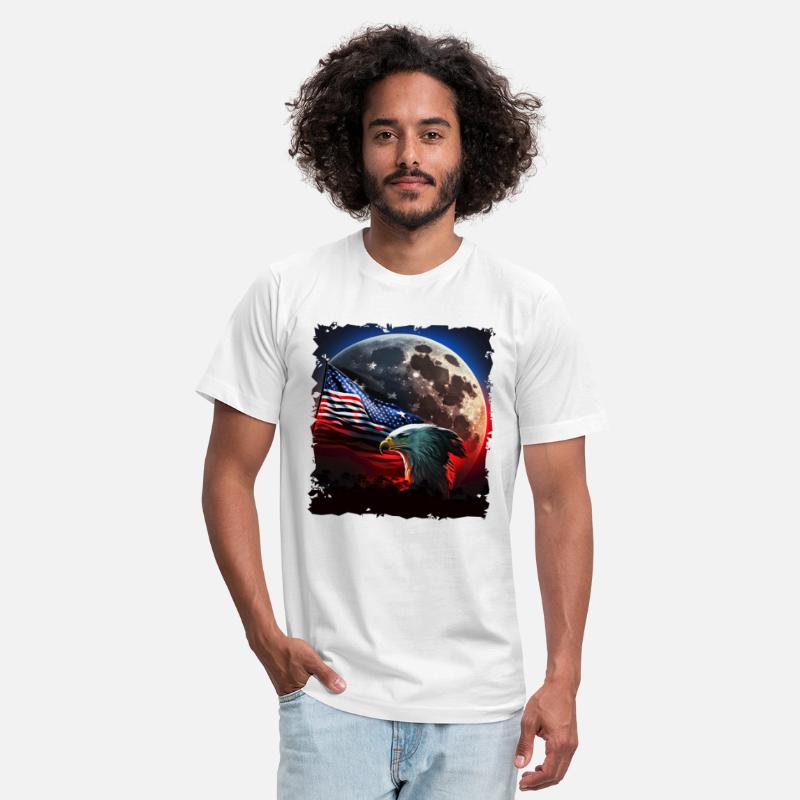 America eagle under Moon with American Flag