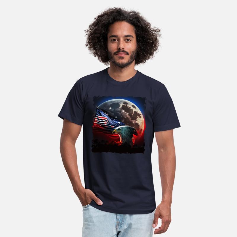 America eagle under Moon with American Flag