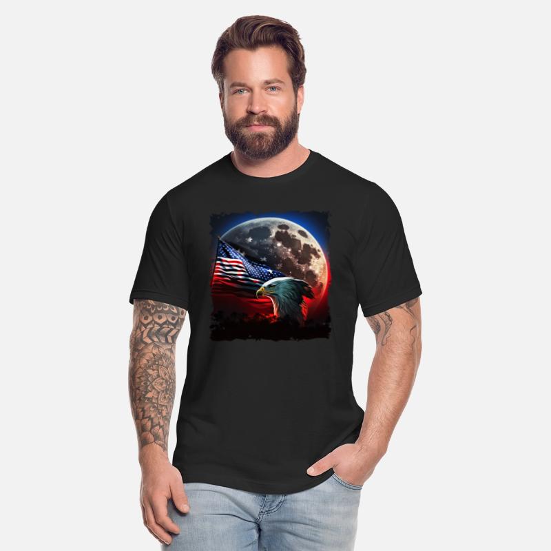 America eagle under Moon with American Flag