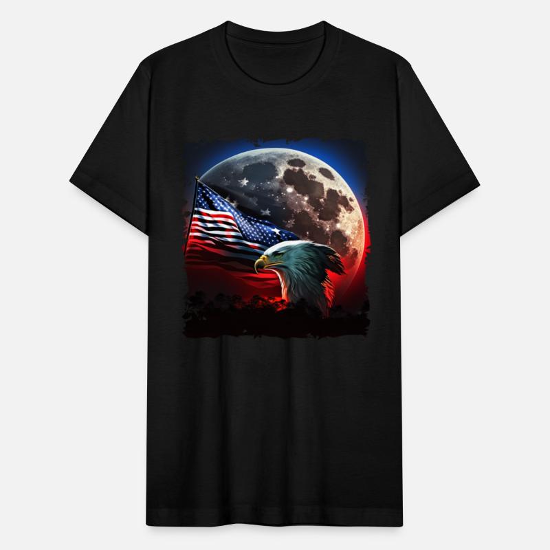 America eagle under Moon with American Flag