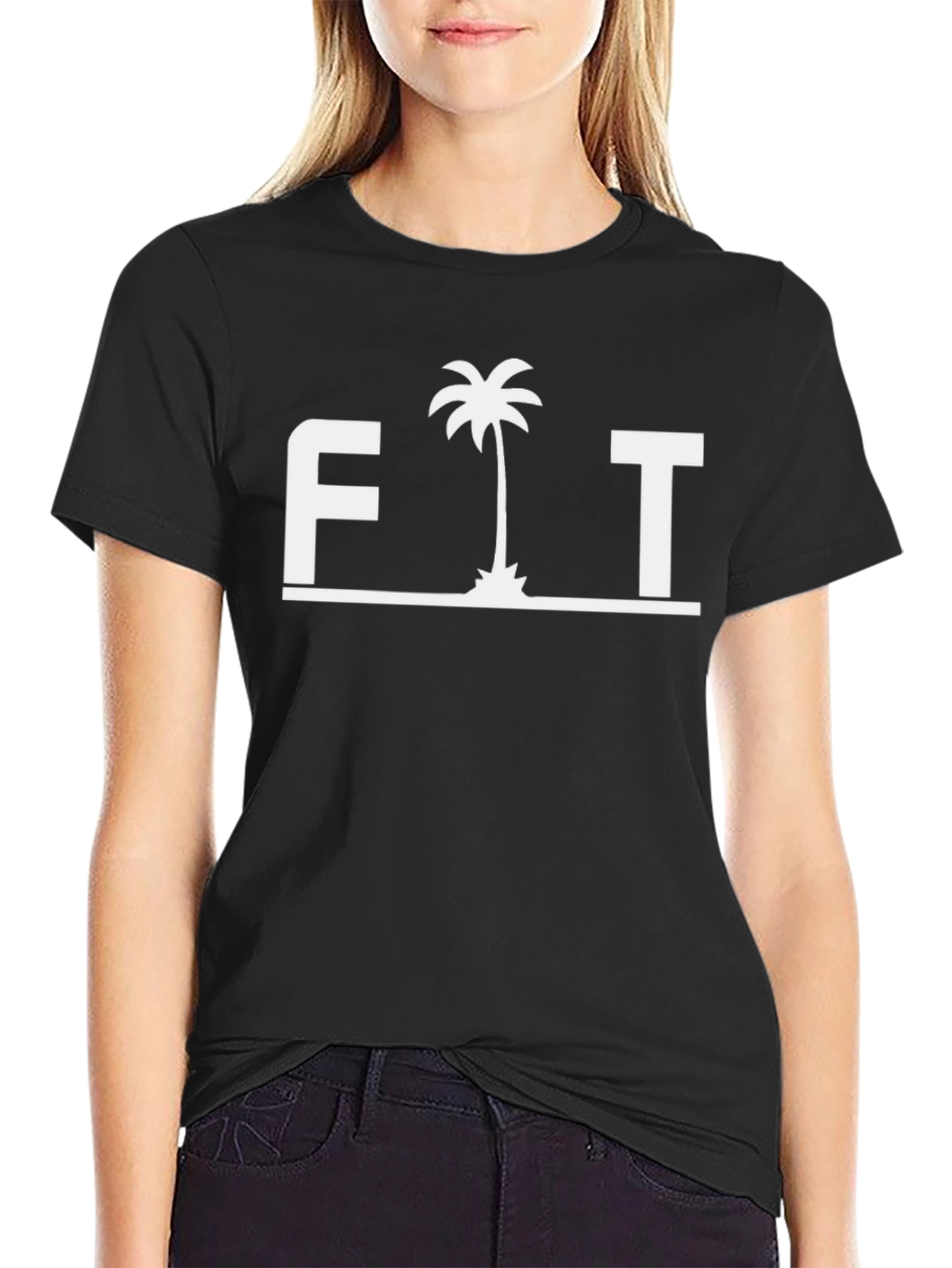 FIT Palm Tree Graphic T-Shirt - Black