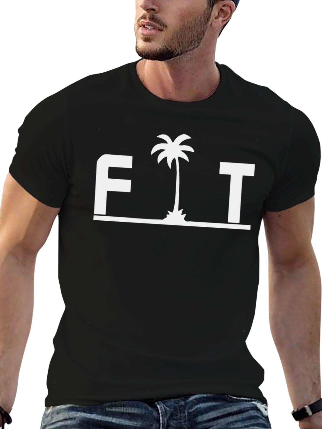 FIT Palm Tree Graphic T-Shirt - Black