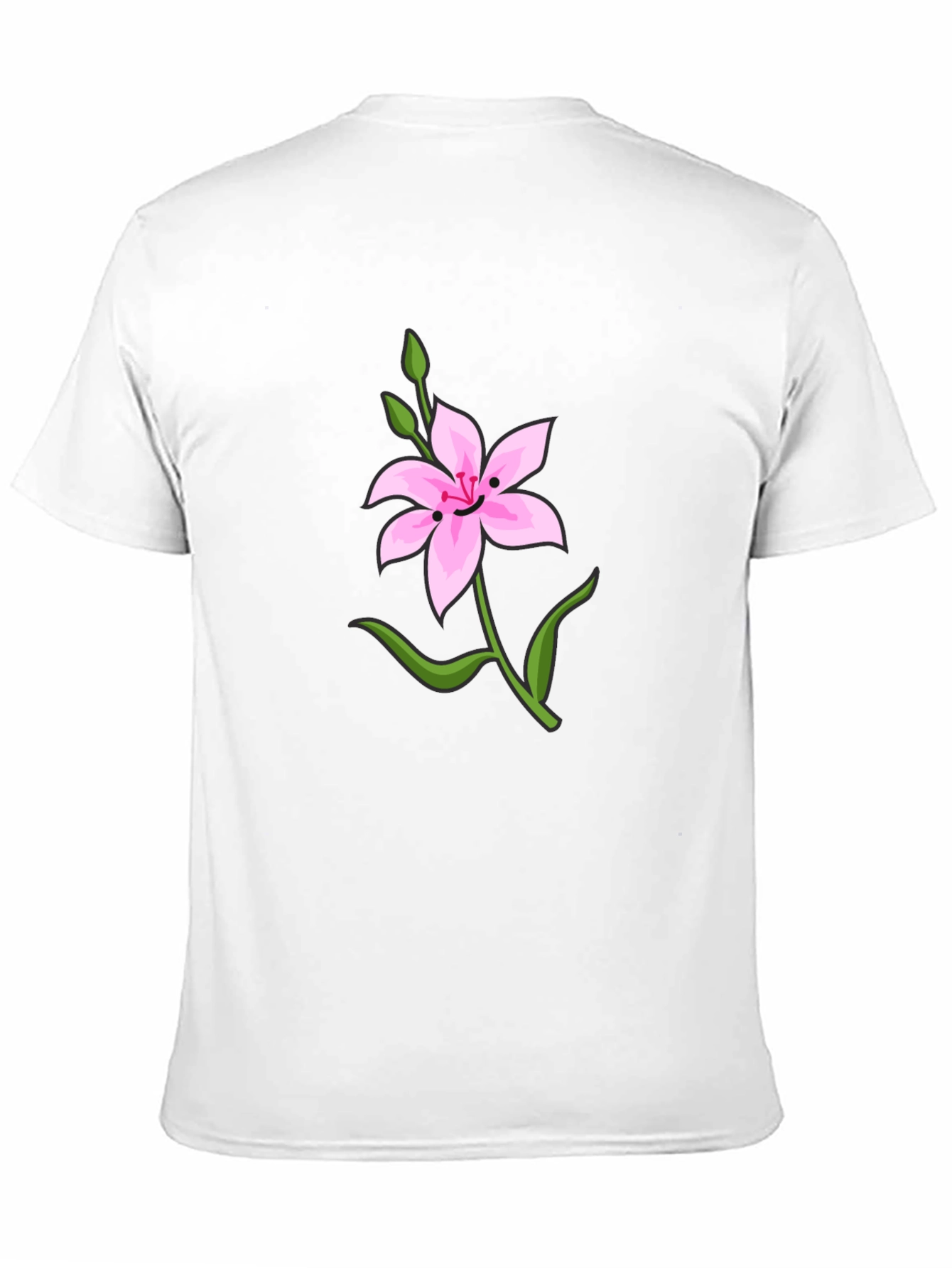 Pink Flower Graphic Tee - Casual Black T-Shirt