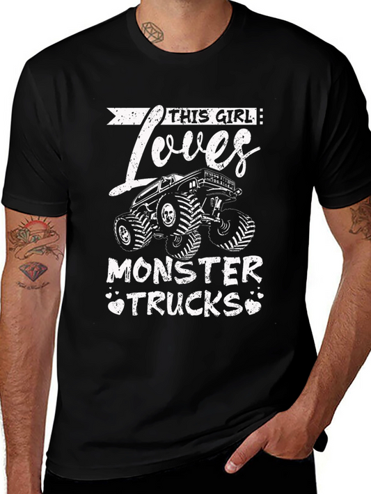 This Girl Loves Monster Trucks Graphic Tee - Black