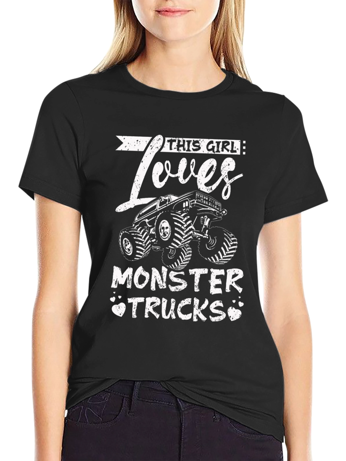 This Girl Loves Monster Trucks Graphic Tee - Black