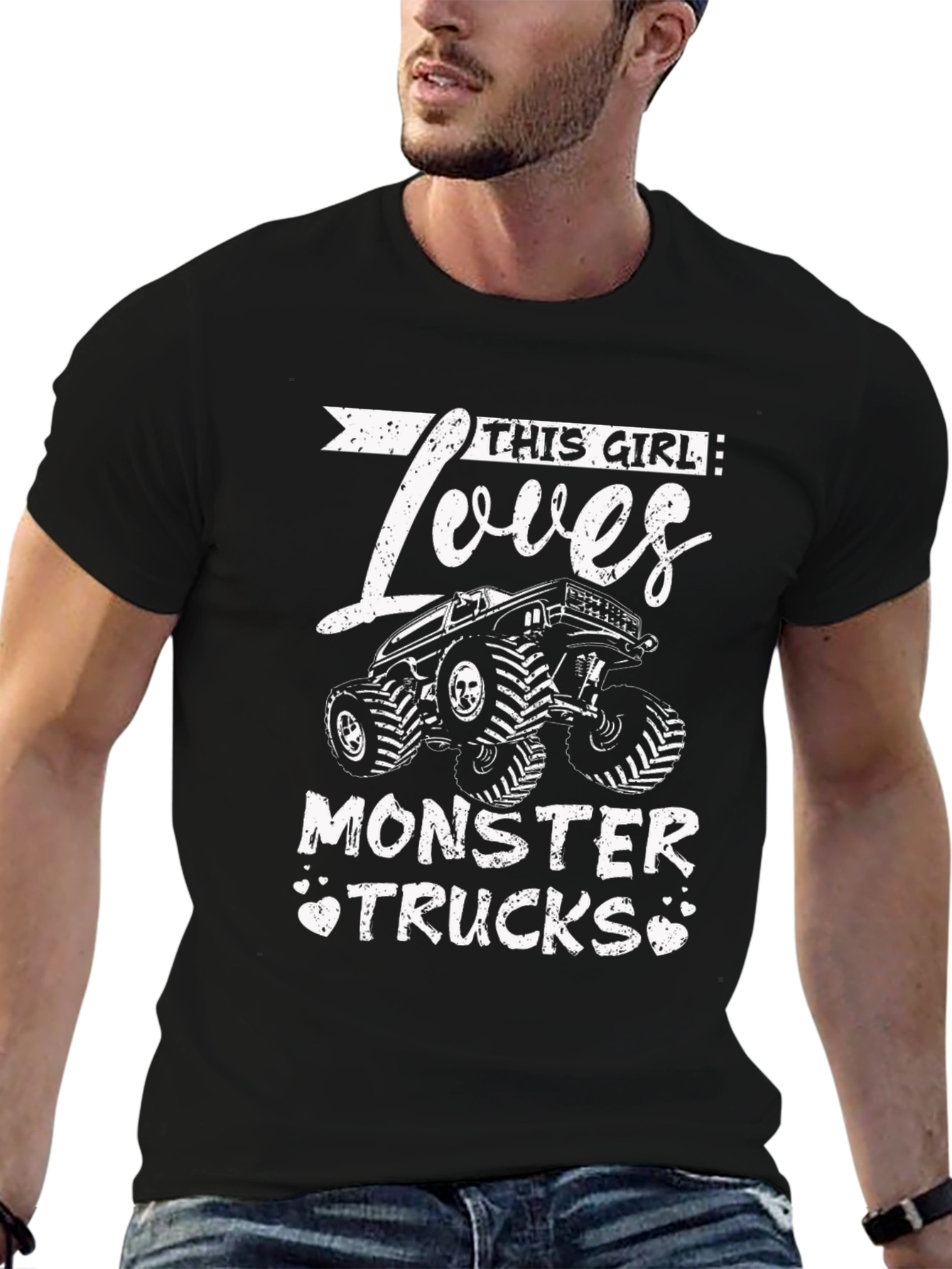 This Girl Loves Monster Trucks Graphic Tee - Black