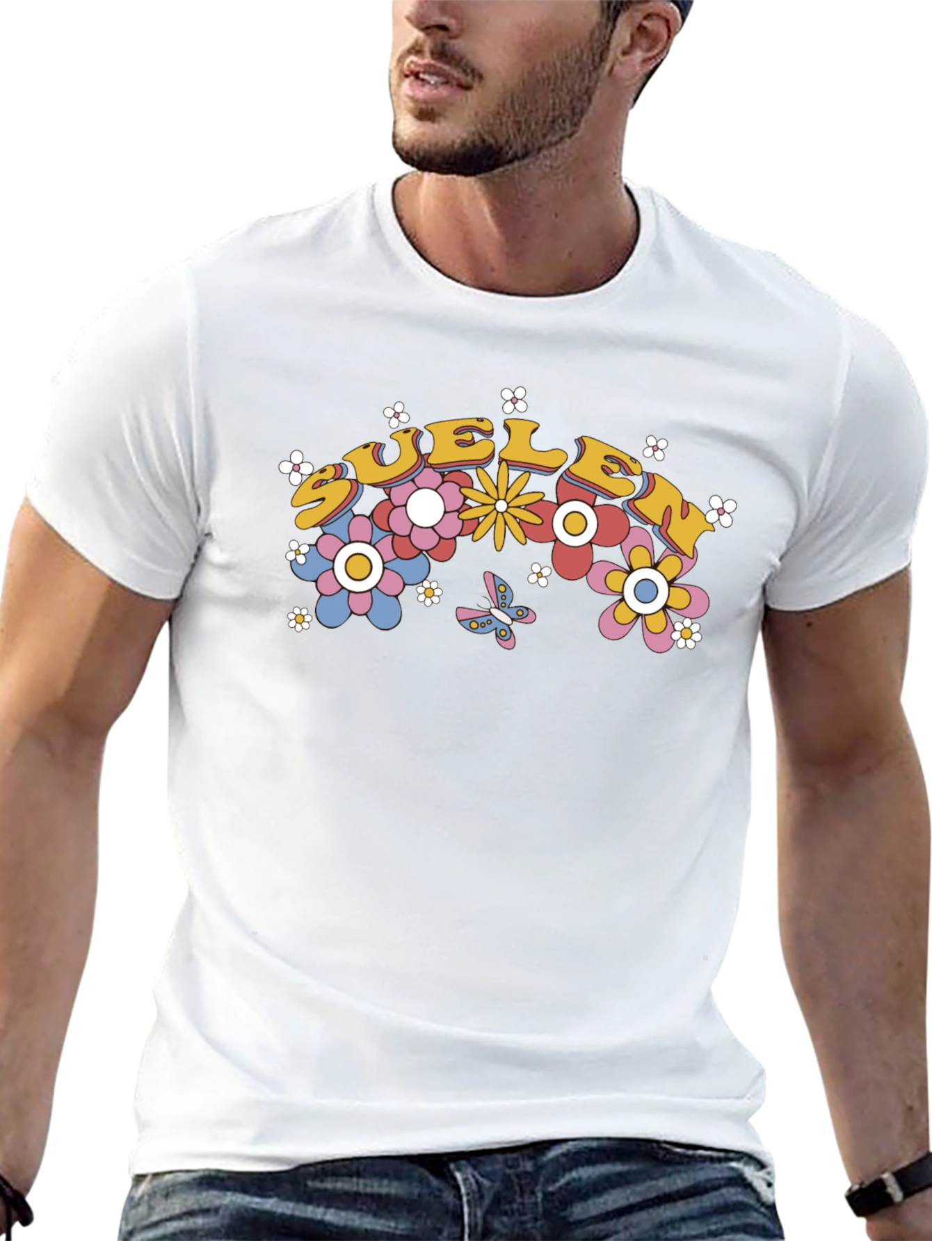 Retro Floral Graphic Tee - Black Cotton Blend