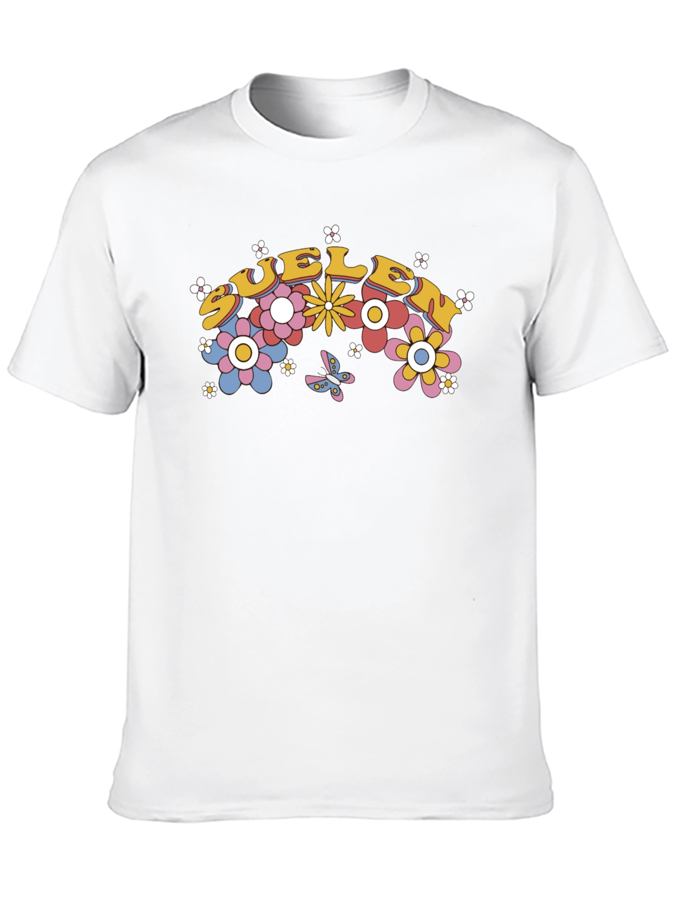 Retro Floral Graphic Tee - Black Cotton Blend