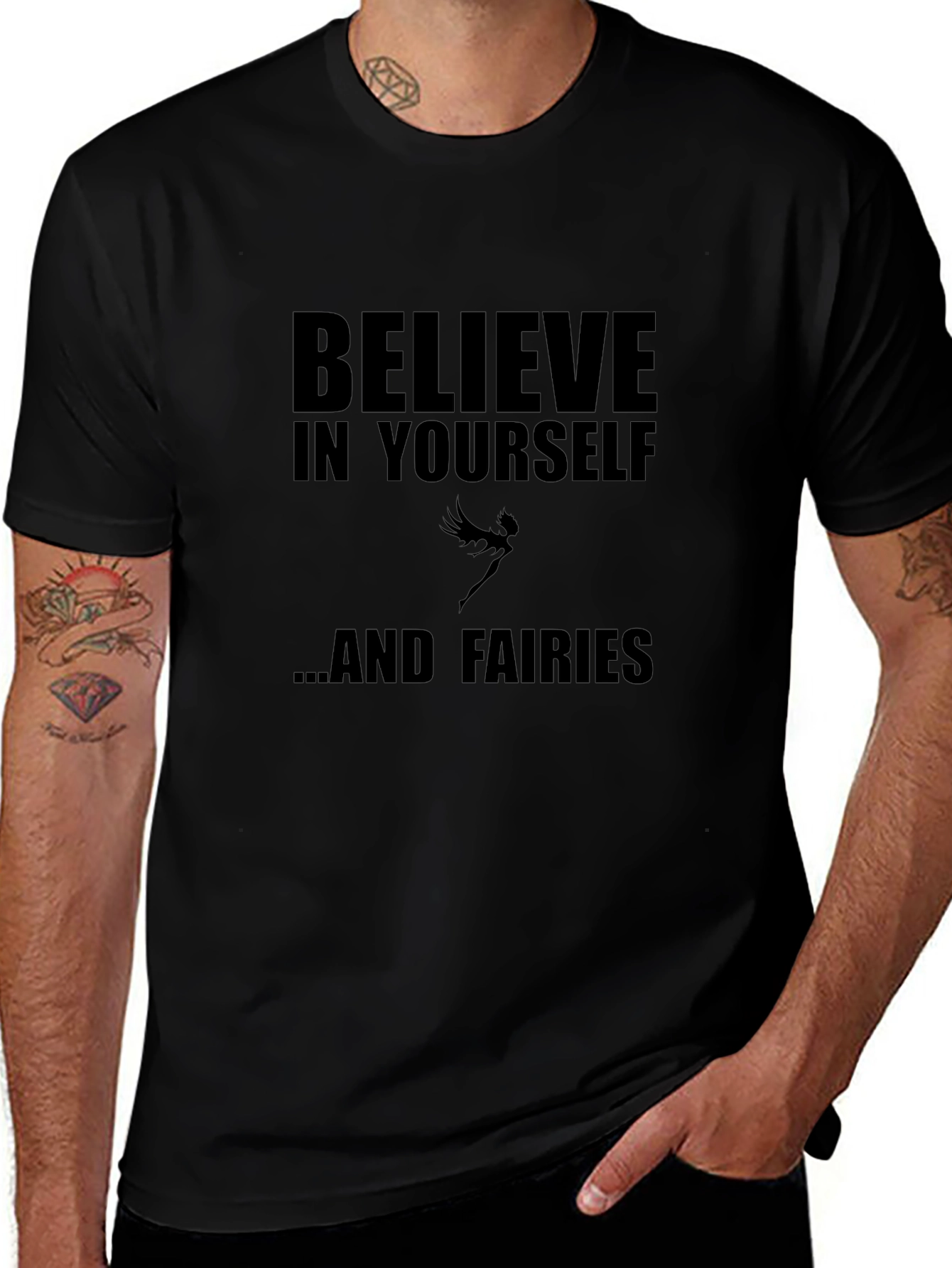 Believe in Yourself T-Shirt Fairy Design Crew Neck