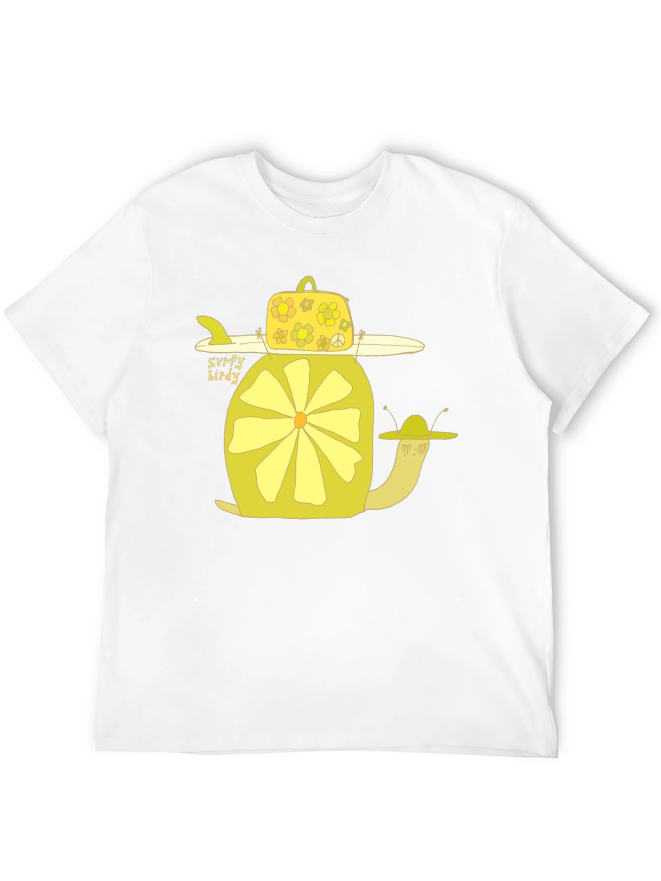 Surfy Birdy T-Shirt - Funky Yellow Snail Design