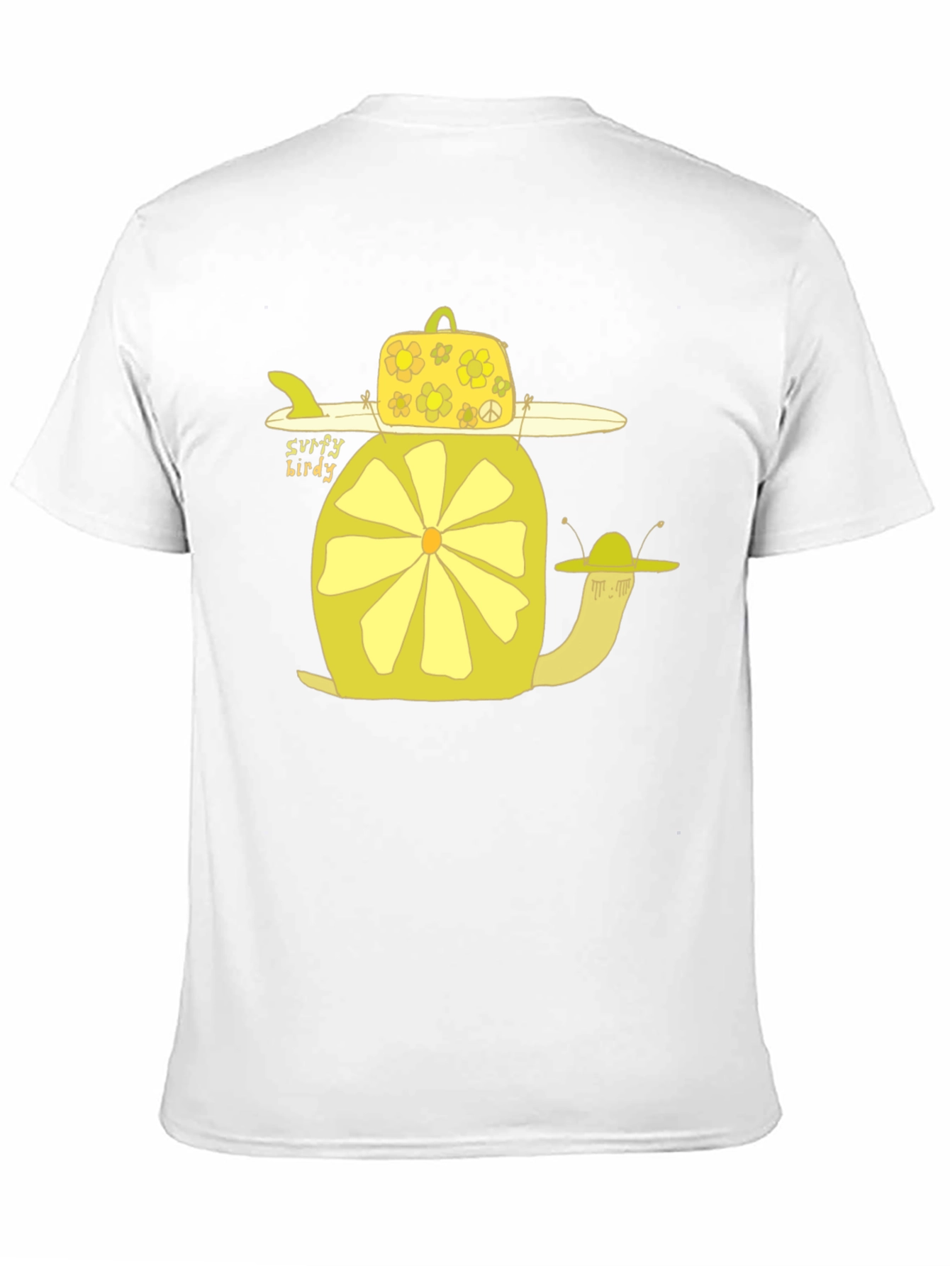 Surfy Birdy T-Shirt - Funky Yellow Snail Design