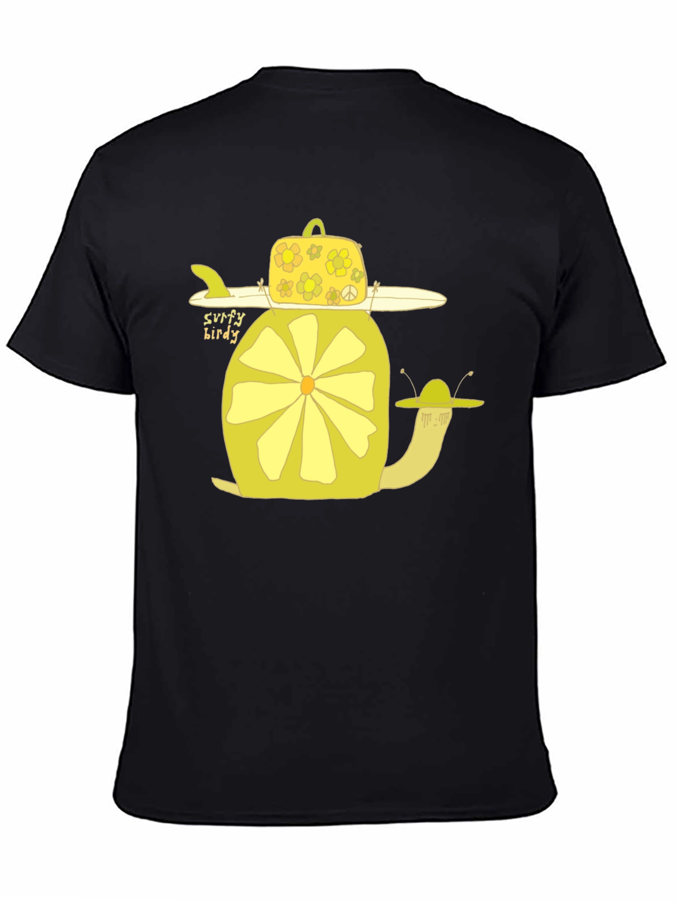 Surfy Birdy T-Shirt - Funky Yellow Snail Design
