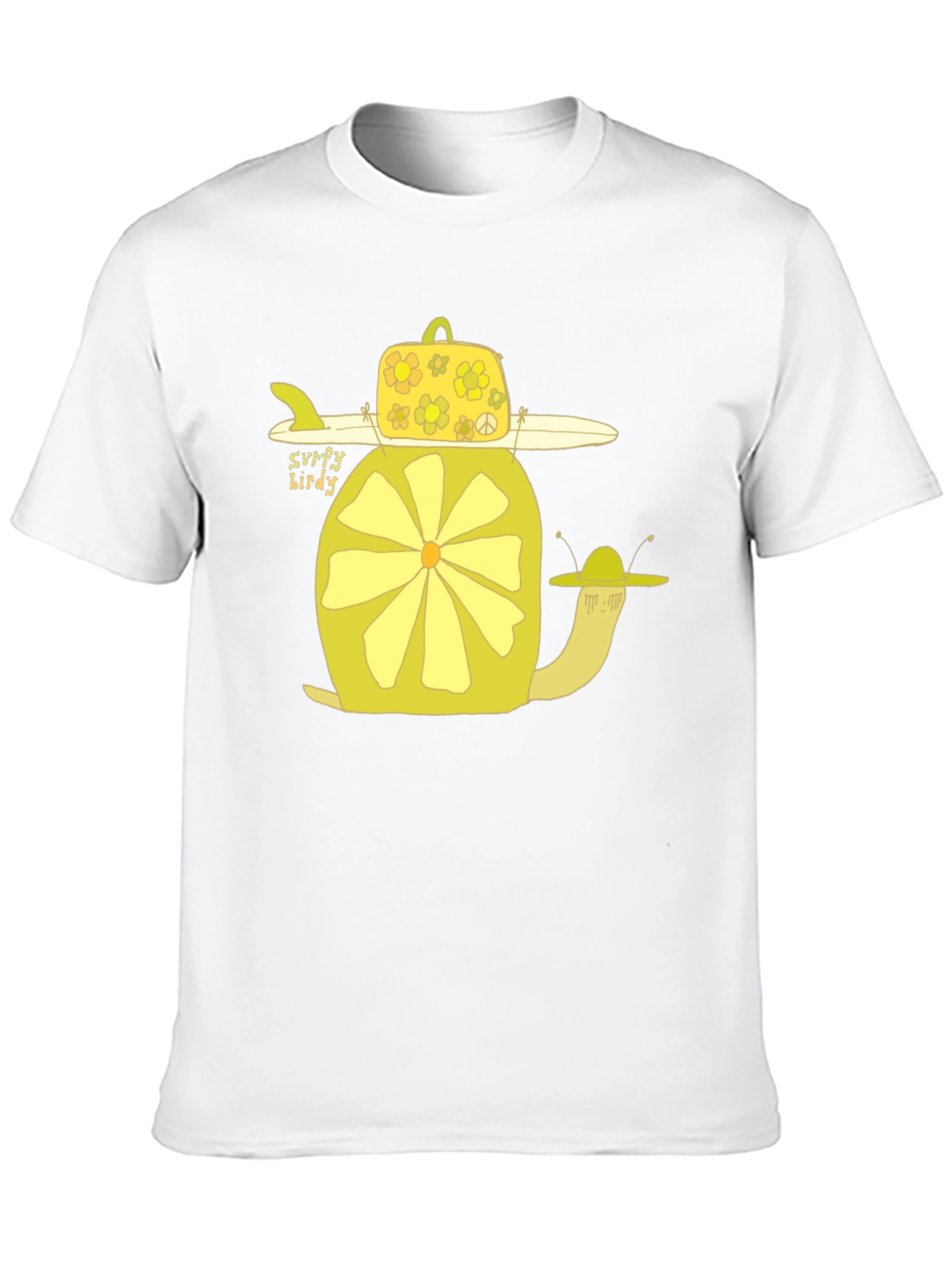 Surfy Birdy T-Shirt - Funky Yellow Snail Design