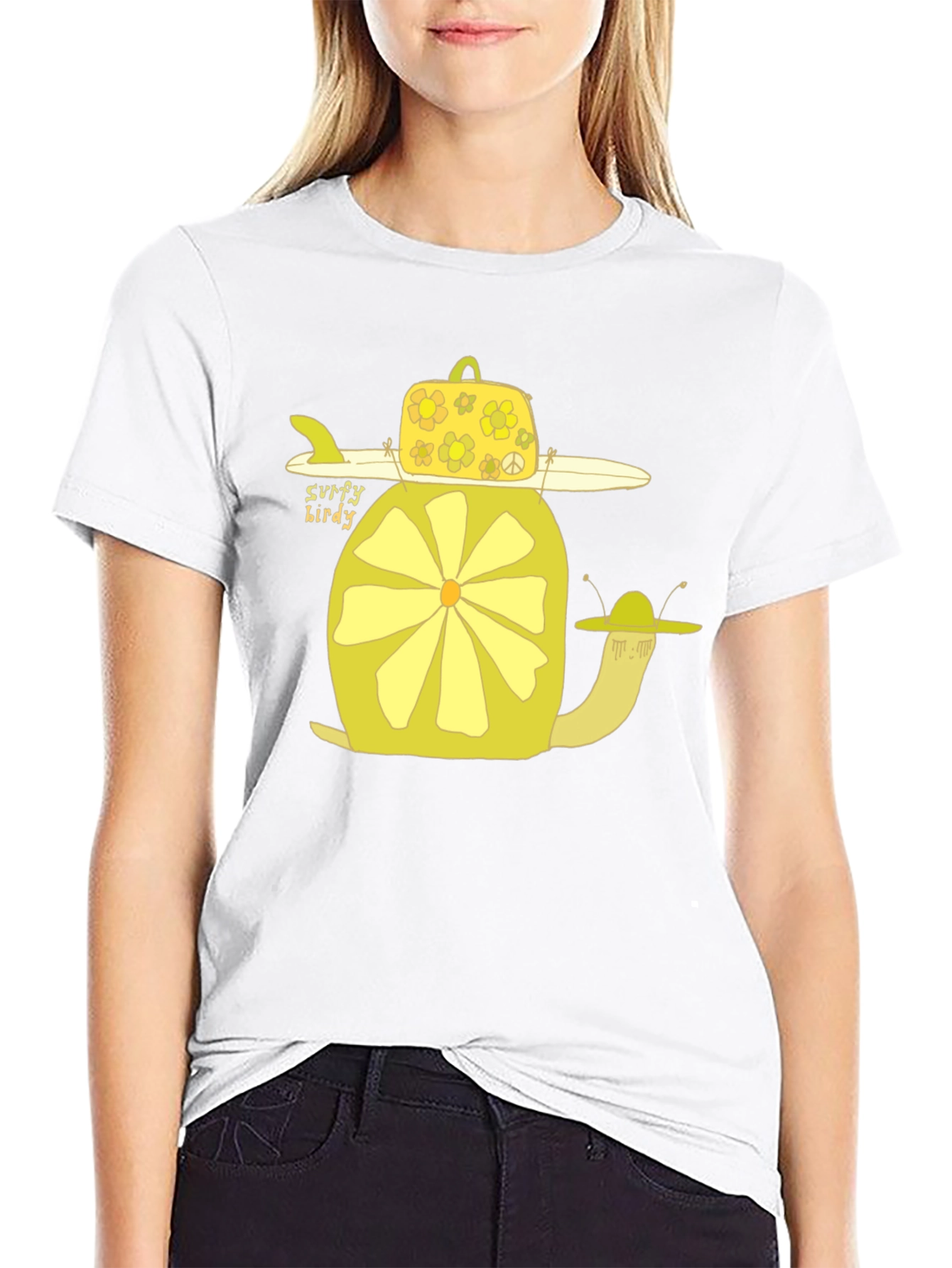 Surfy Birdy T-Shirt - Funky Yellow Snail Design