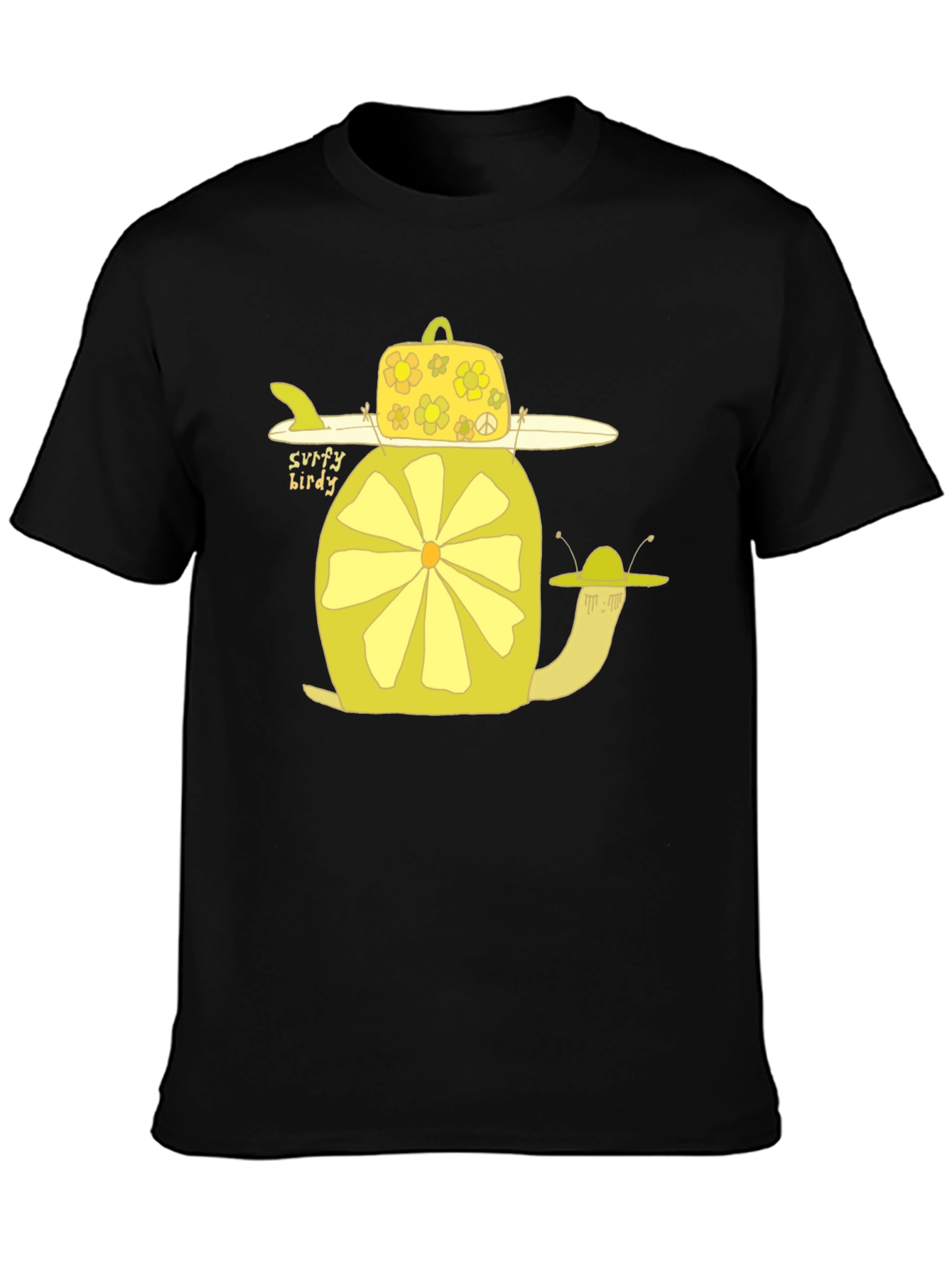 Surfy Birdy T-Shirt - Funky Yellow Snail Design
