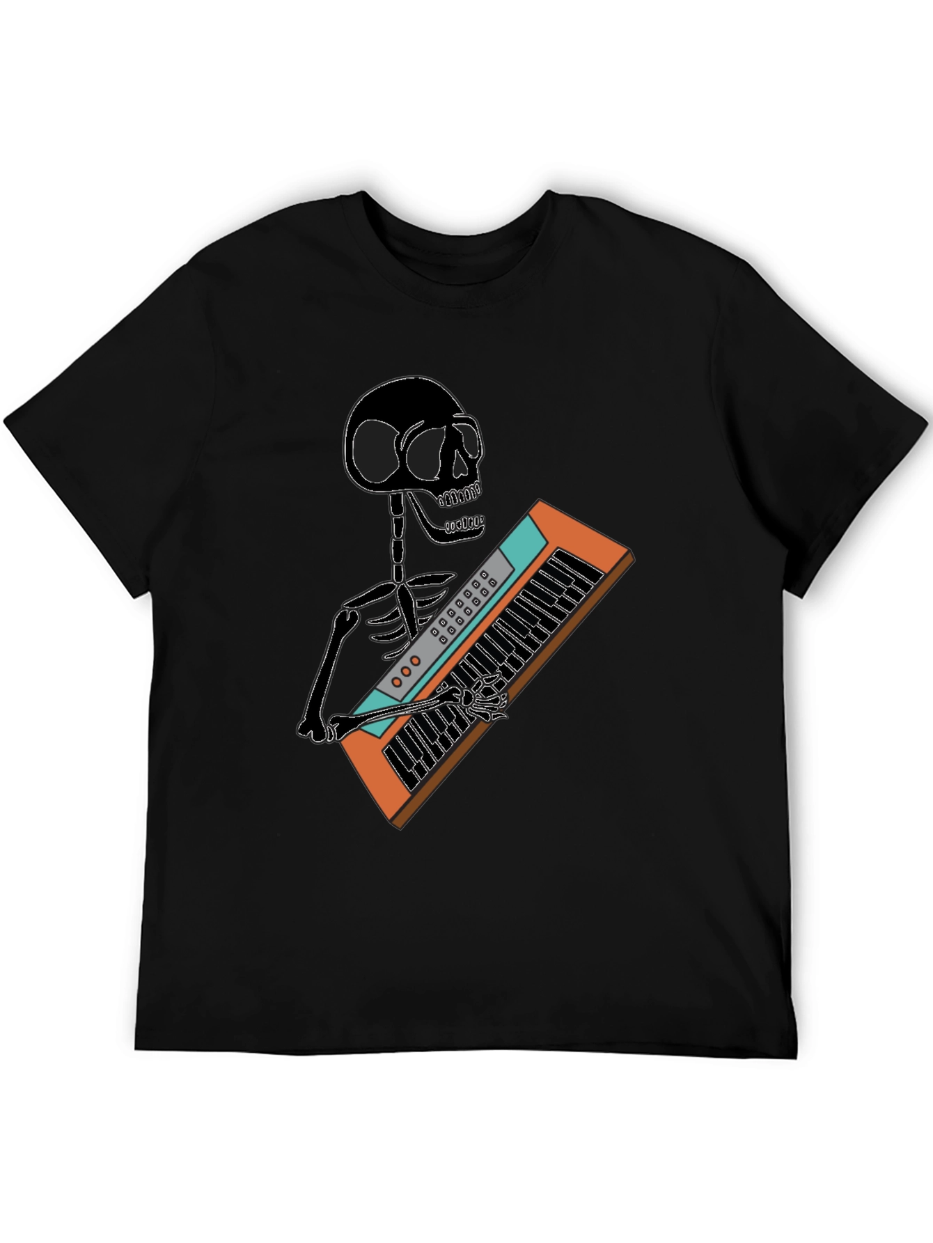 Skeleton Playing Keyboard T-Shirt - Black Graphic Tee