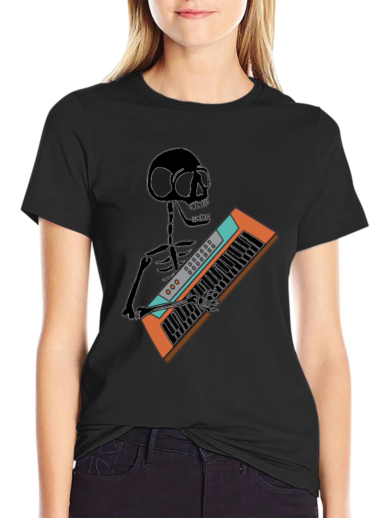 Skeleton Playing Keyboard T-Shirt - Black Graphic Tee
