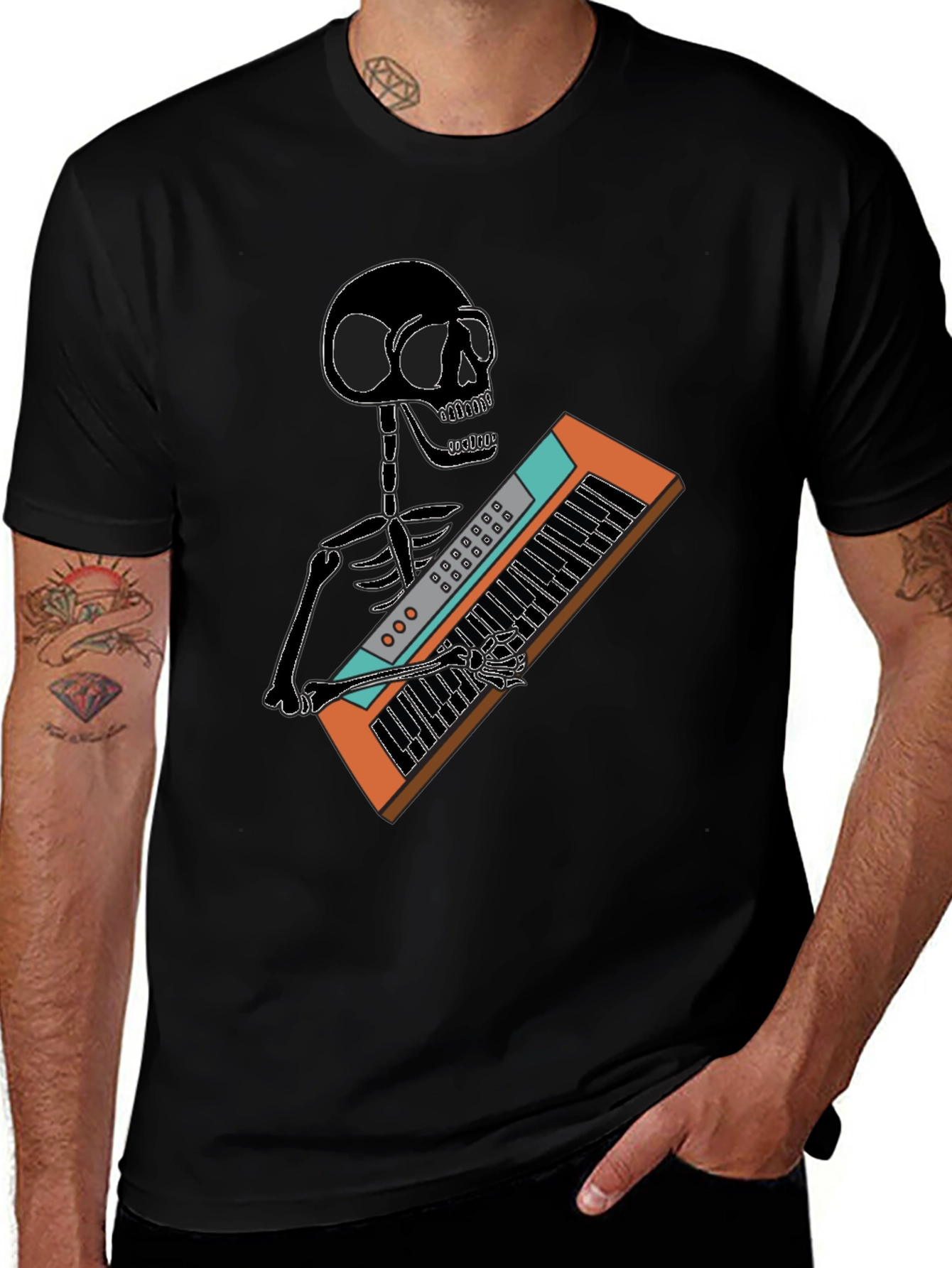 Skeleton Playing Keyboard T-Shirt - Black Graphic Tee