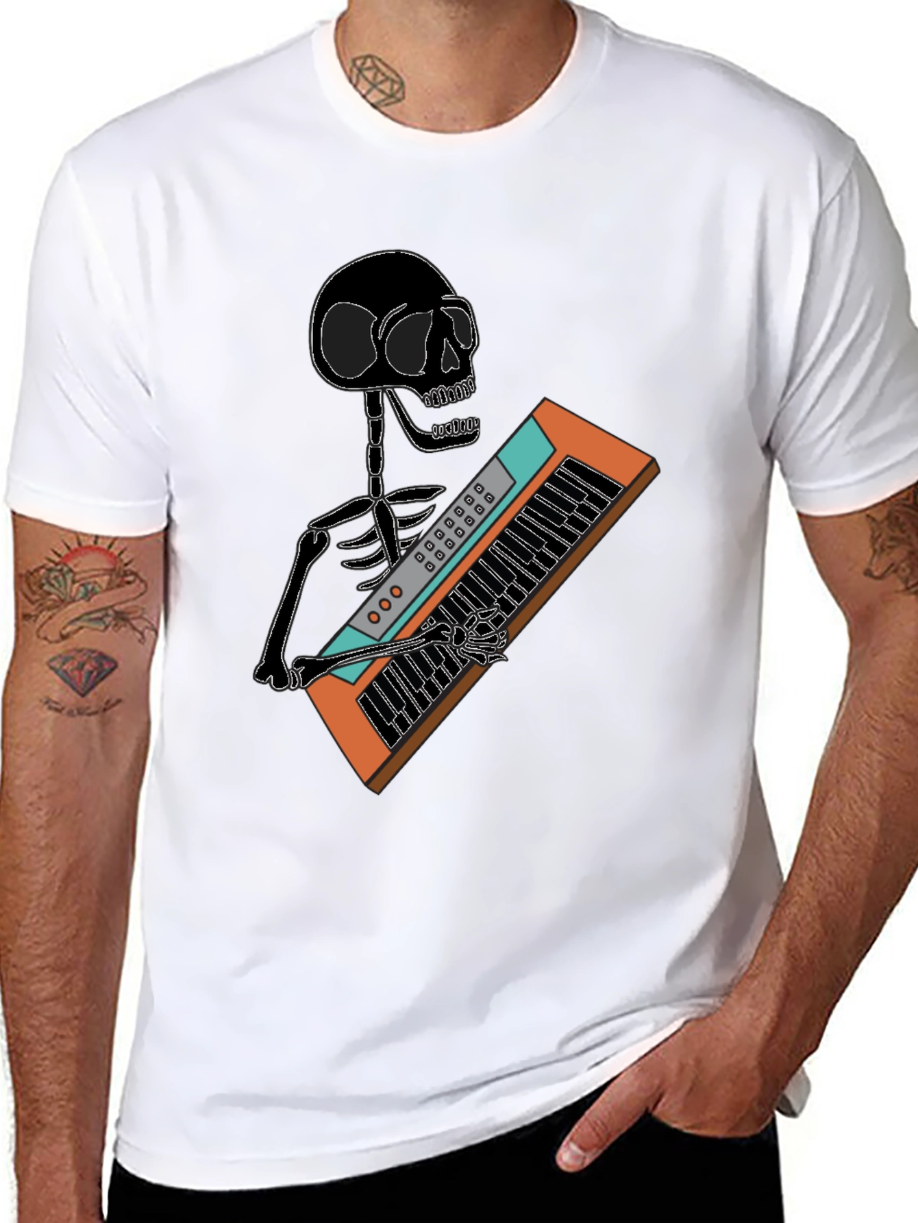 Skeleton Playing Keyboard T-Shirt - Black Graphic Tee