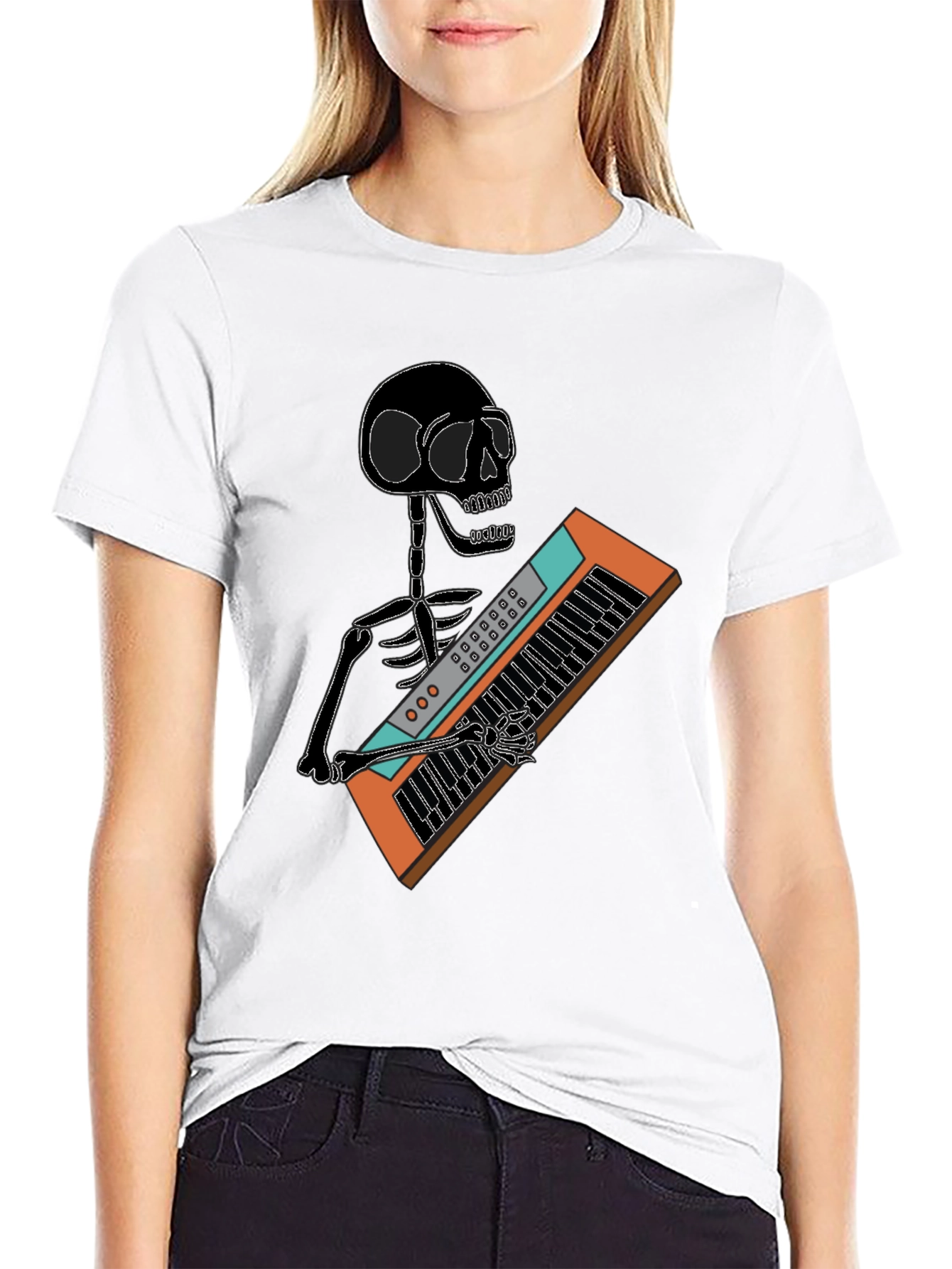 Skeleton Playing Keyboard T-Shirt - Black Graphic Tee