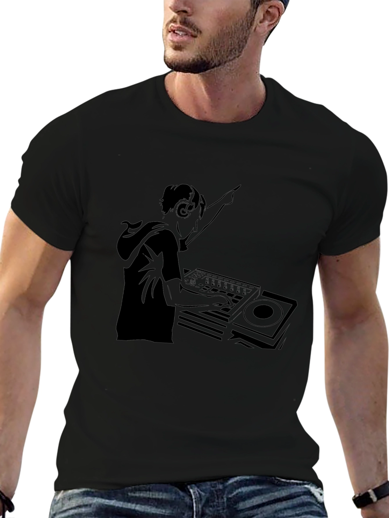DJ Graphic Tee - Black Cotton Comfort