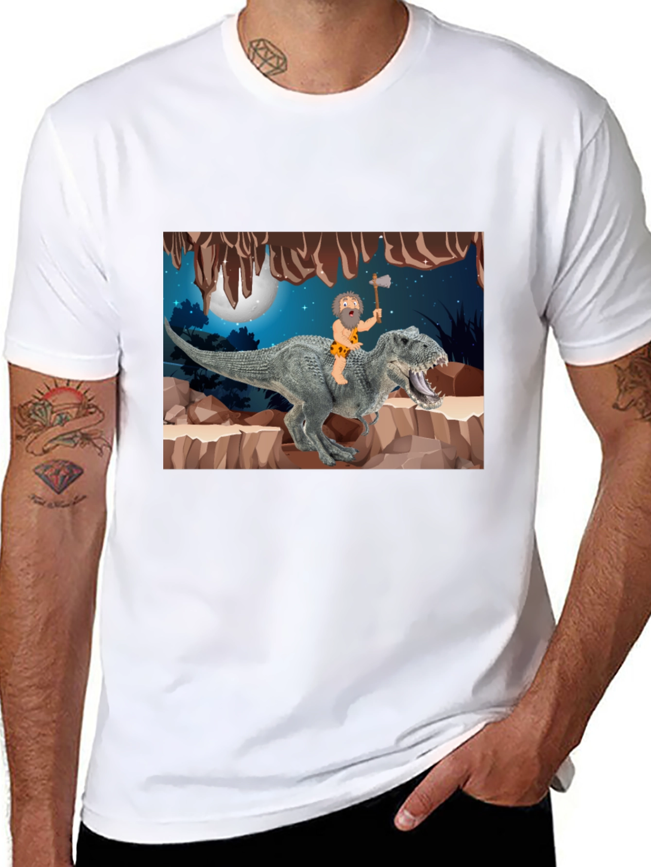 Caveman Riding T-Rex Graphic Tee