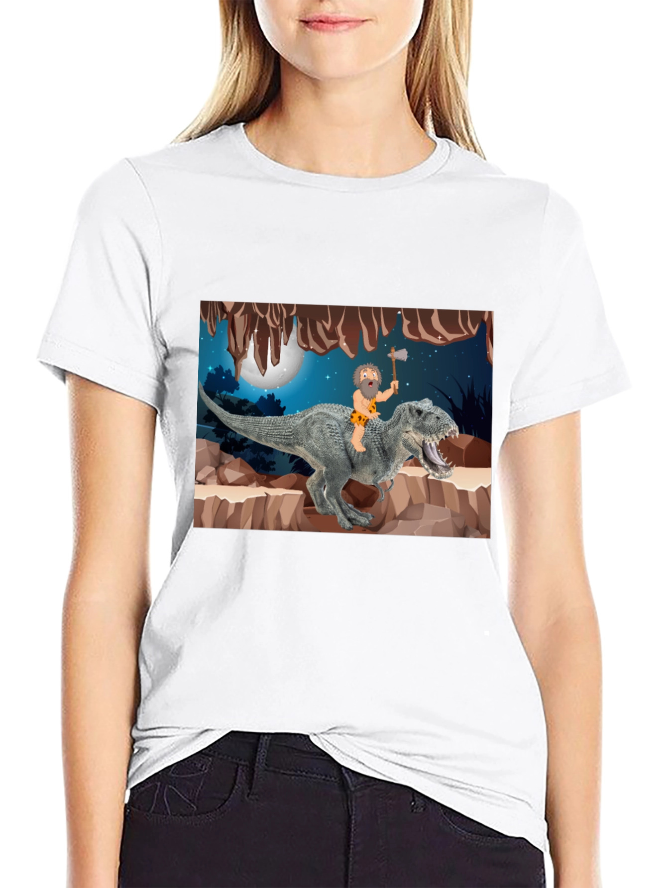 Caveman Riding T-Rex Graphic Tee