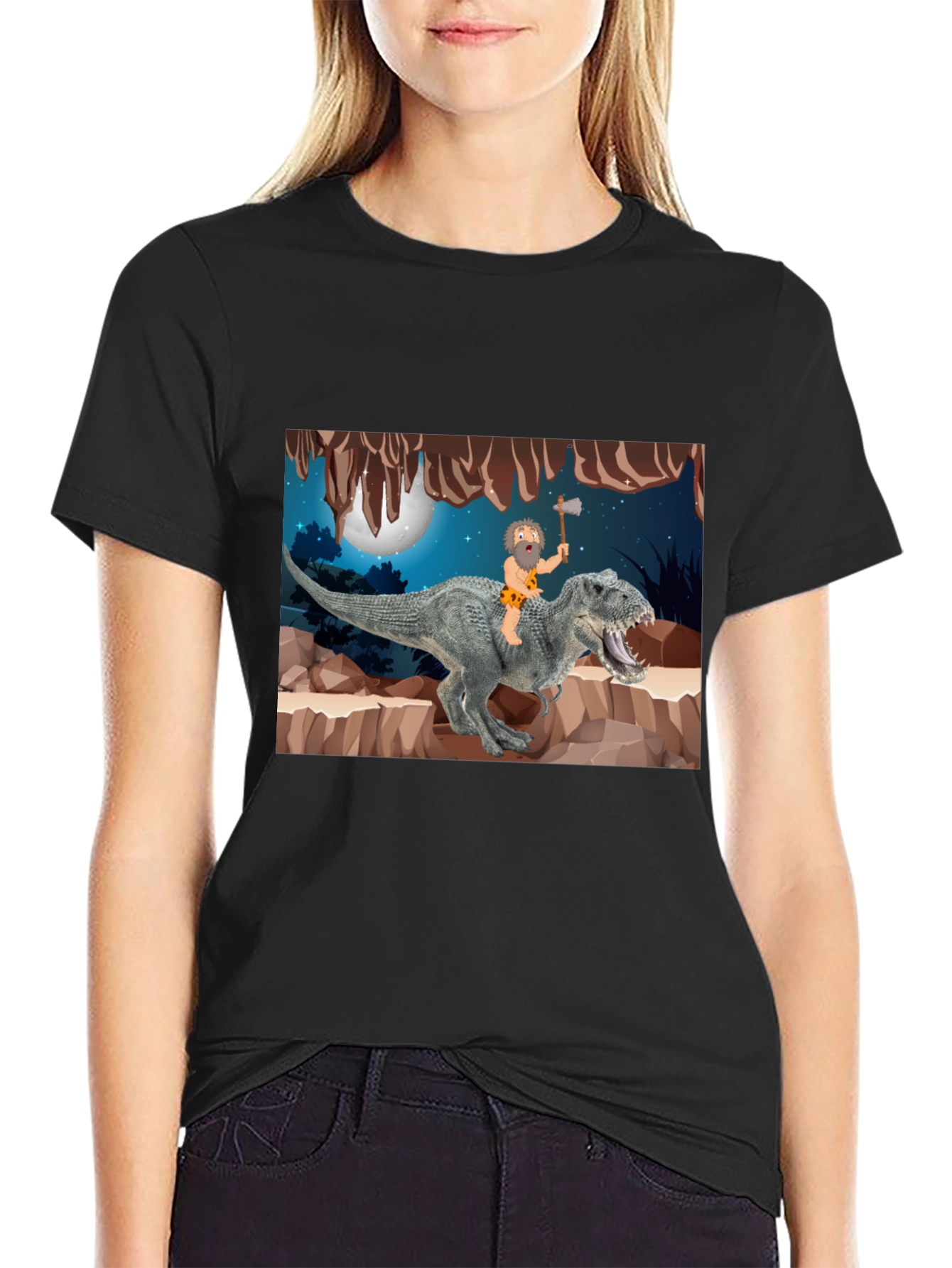 Caveman Riding T-Rex Graphic Tee