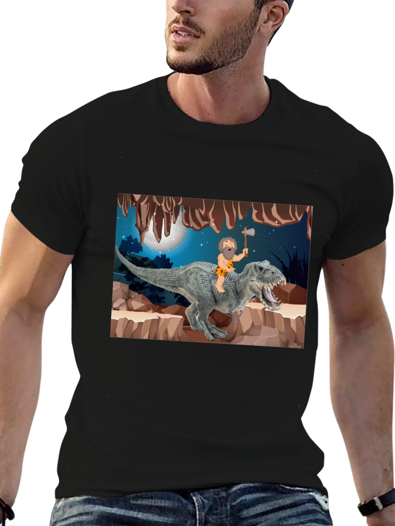 Caveman Riding T-Rex Graphic Tee