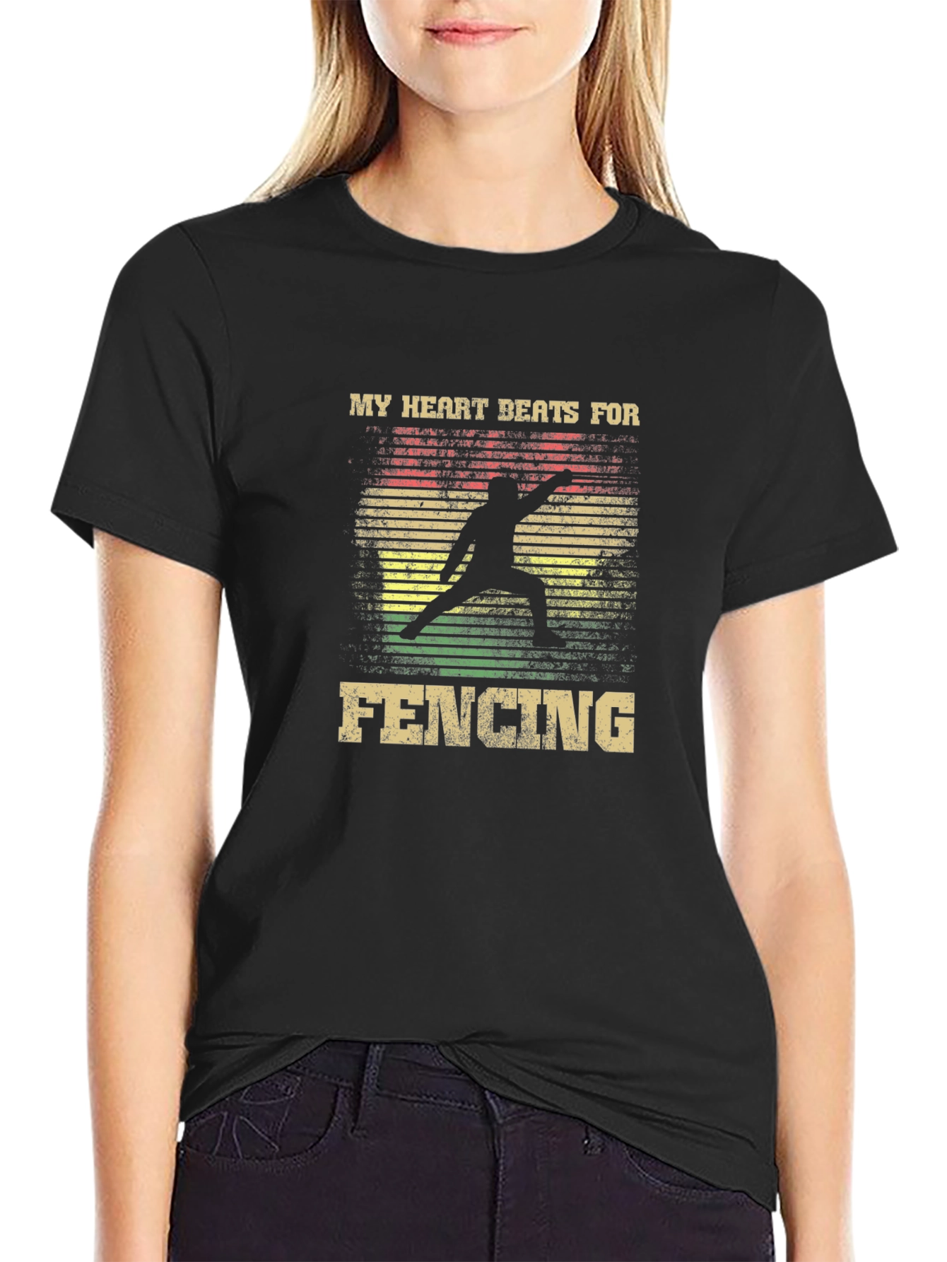 Fencing Heartbeat Graphic Tee - Black